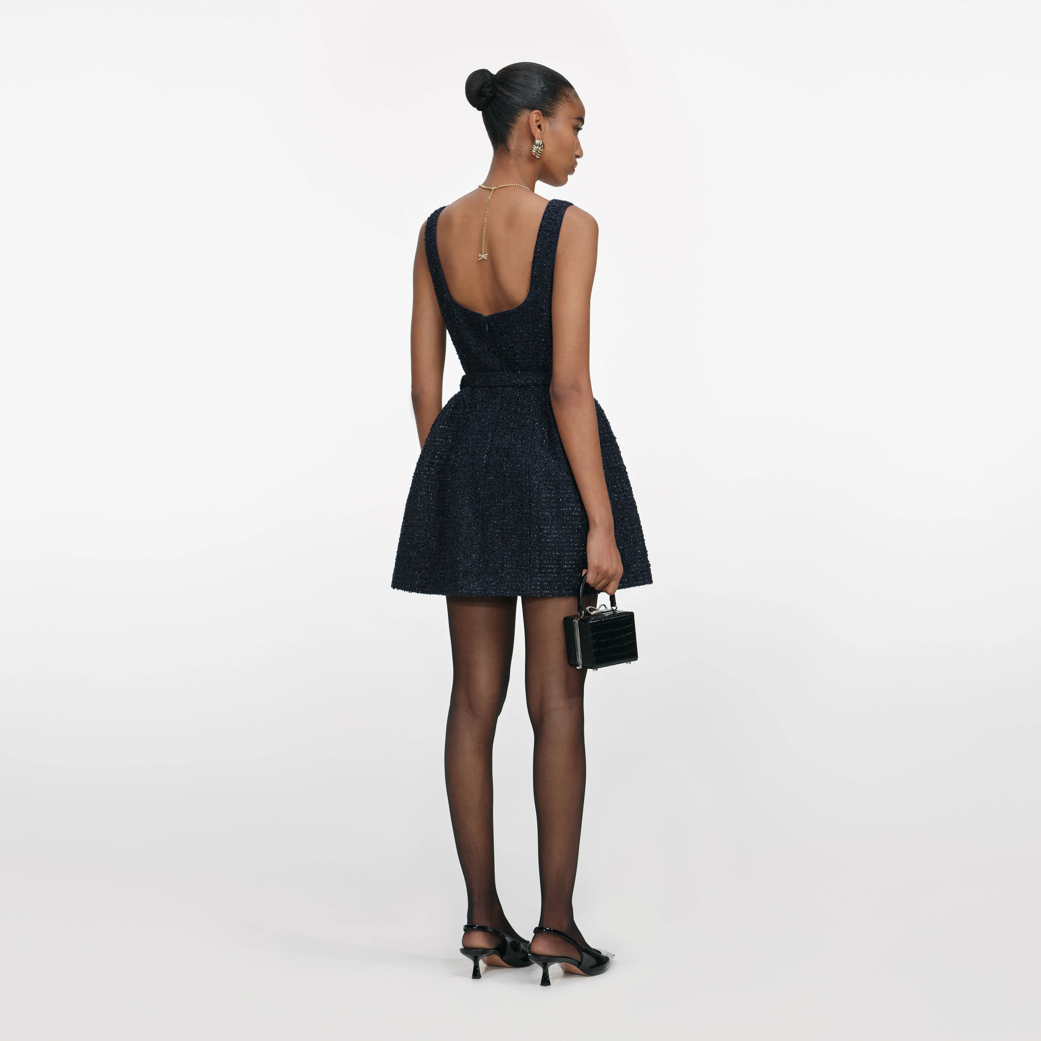 Navy Boucle Sleeveless Mini Dress - Image 3