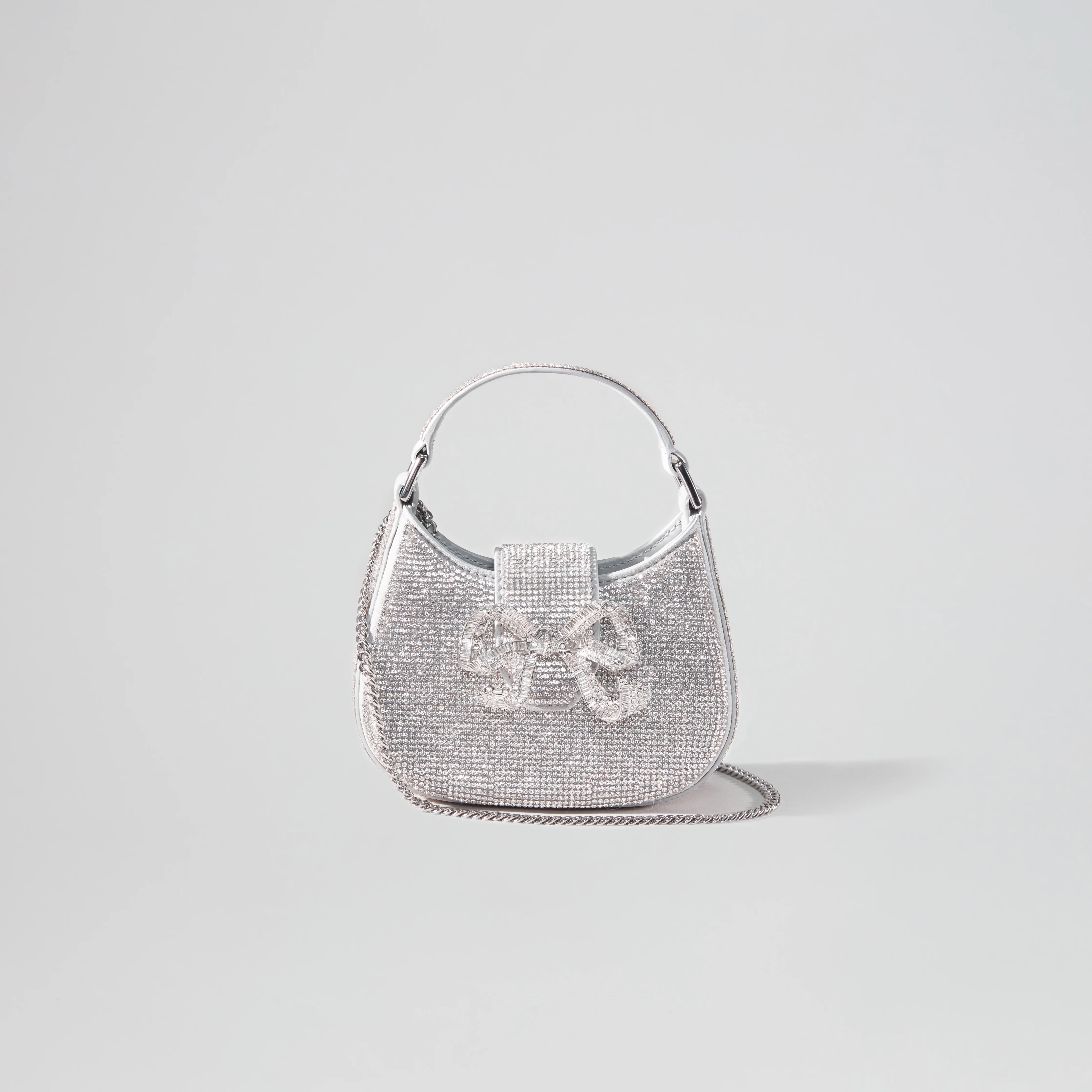 Silver Rhinestone Crescent Bow Micro Bag - Image 4
