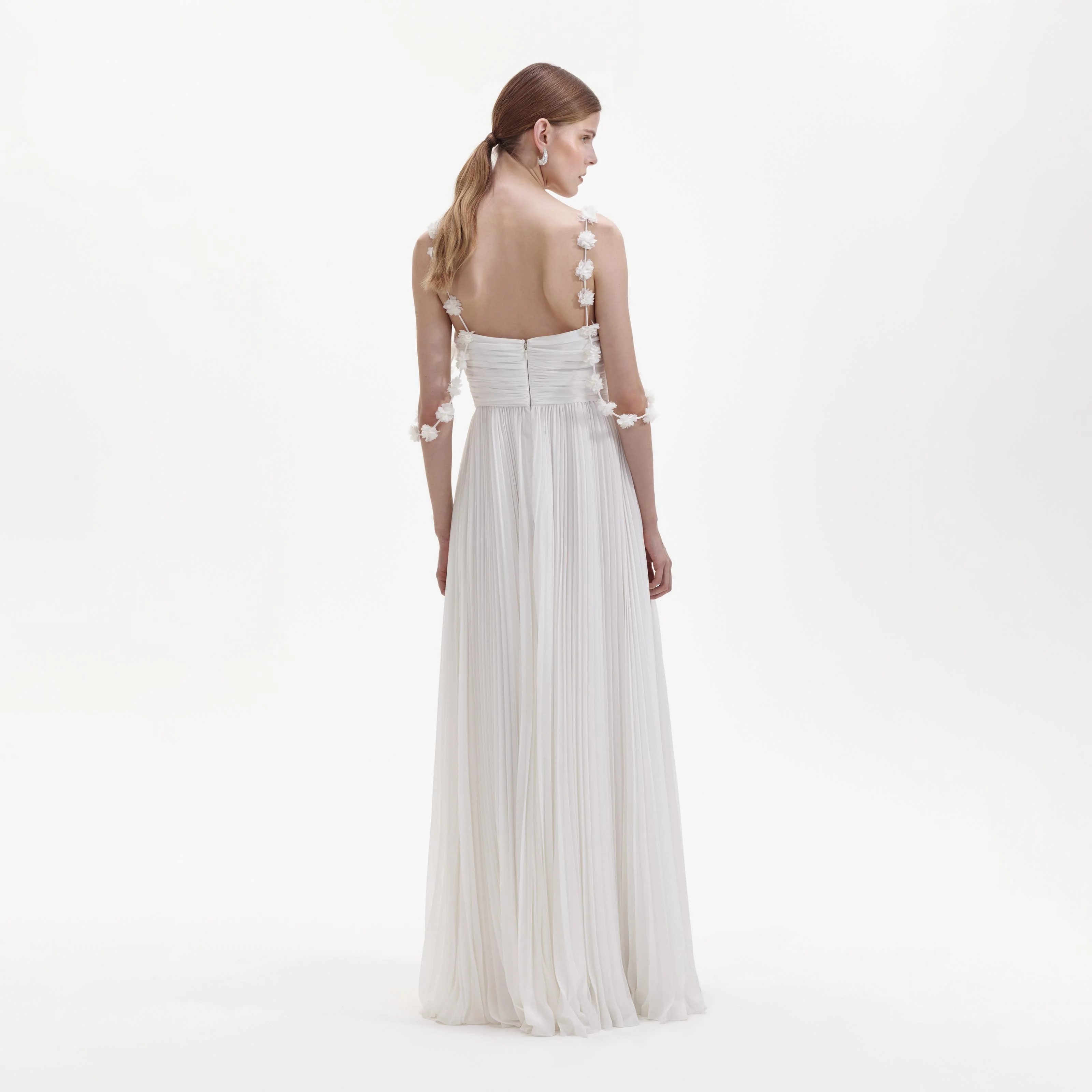 White Chiffon Flower Maxi Dress - Image 3