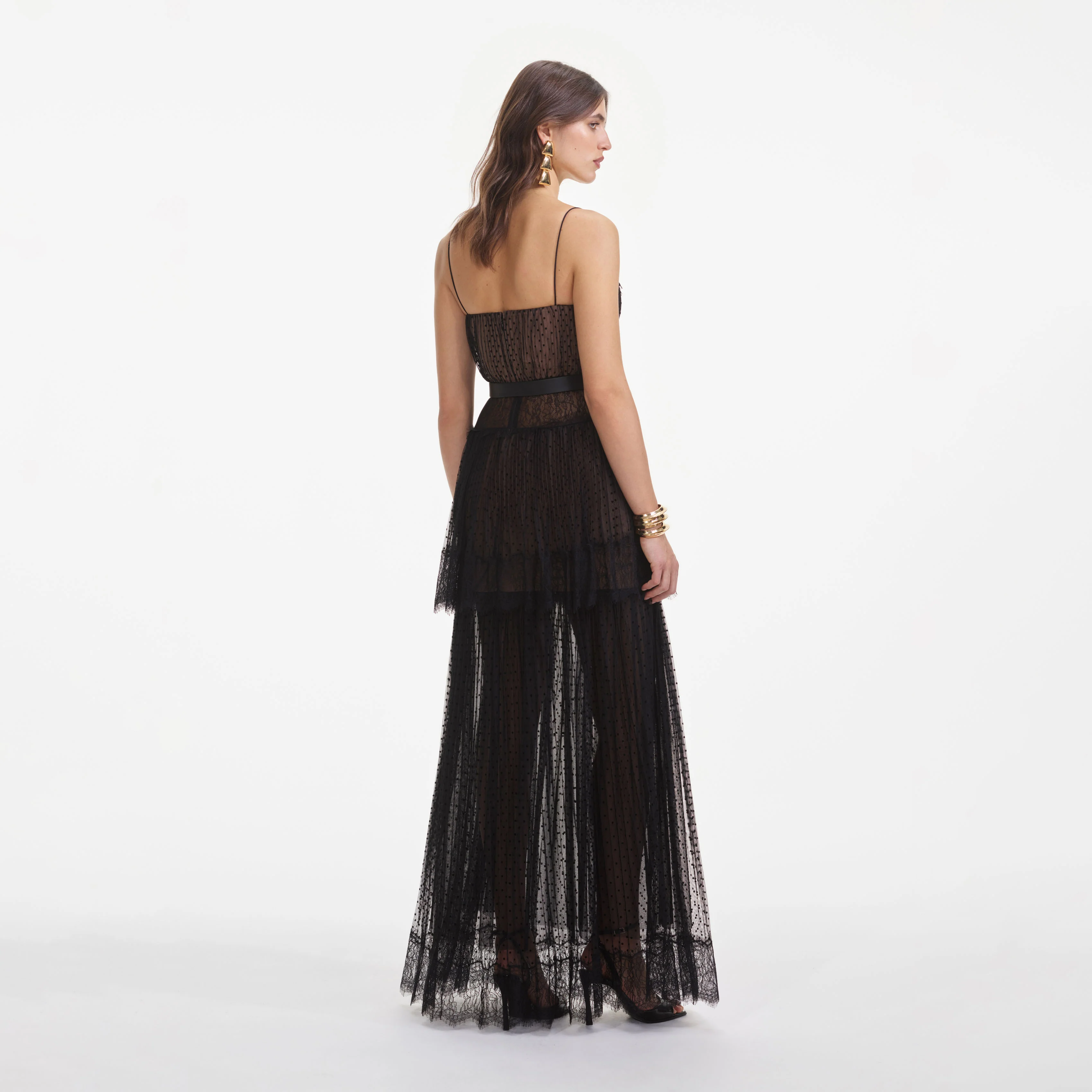 Black Dot Mesh Tiered Maxi Dress - Image 3