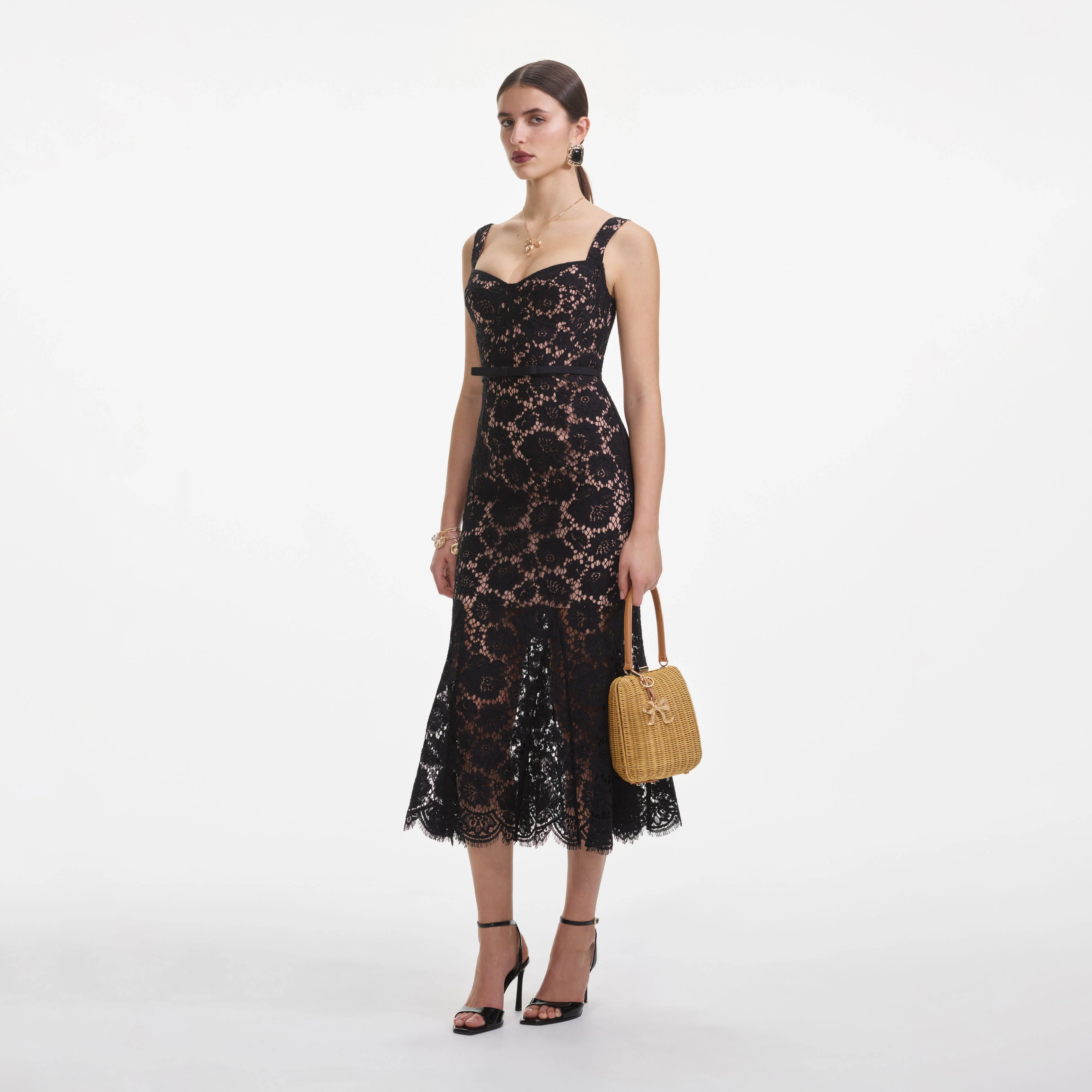 Black Fine Lace Midi Dress - Image 2