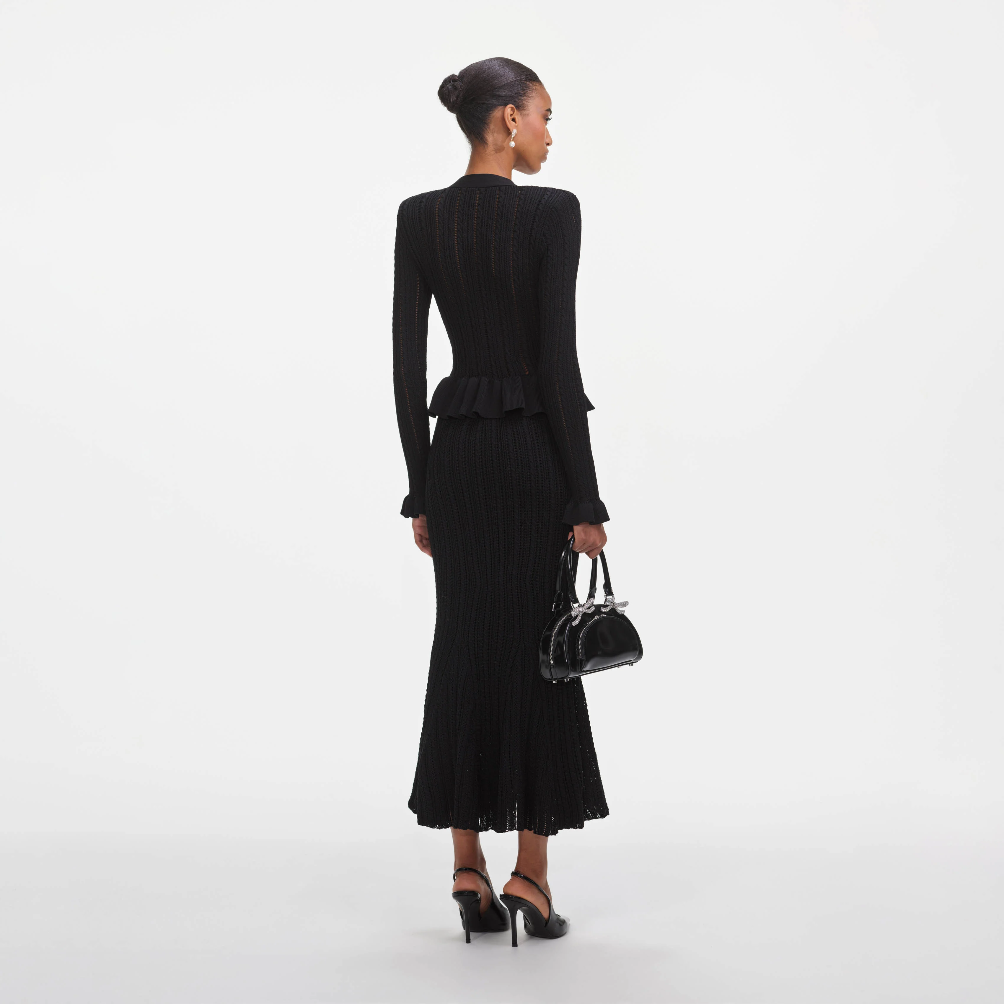 Black Knit Peplum Midi Dress - Image 3