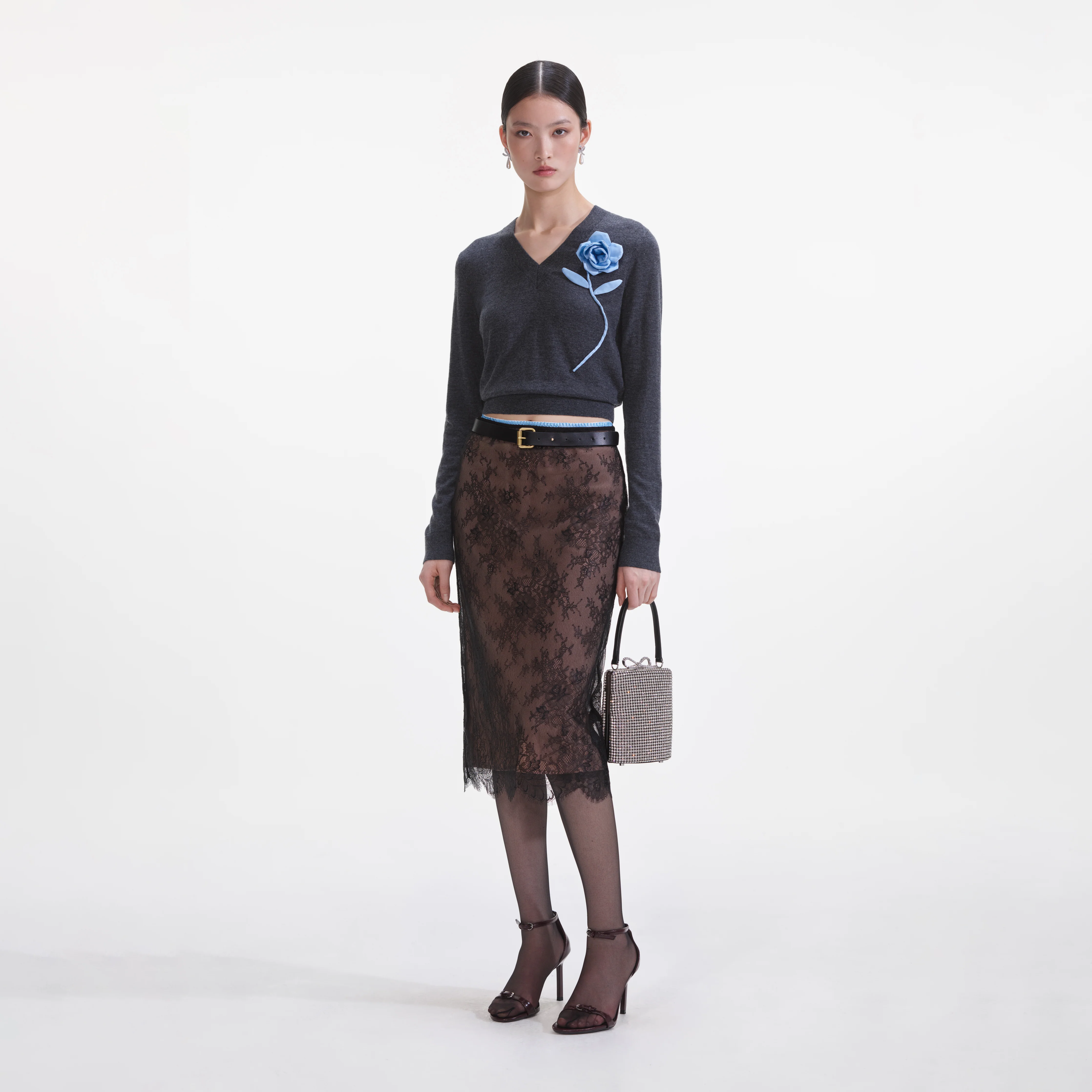 Black Lace Midi Skirt - Image 2