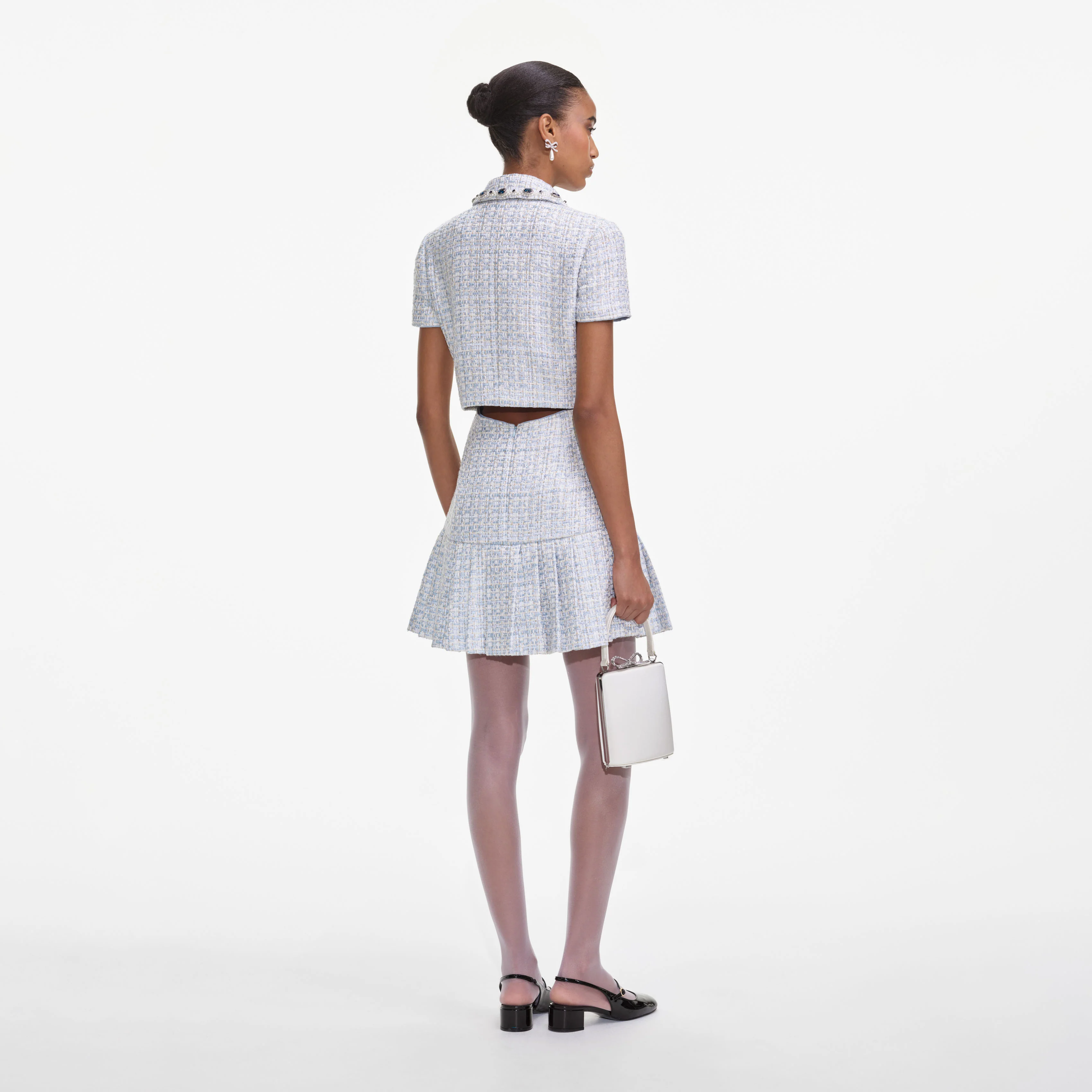 Blue Boucle Mini Dress - Image 3