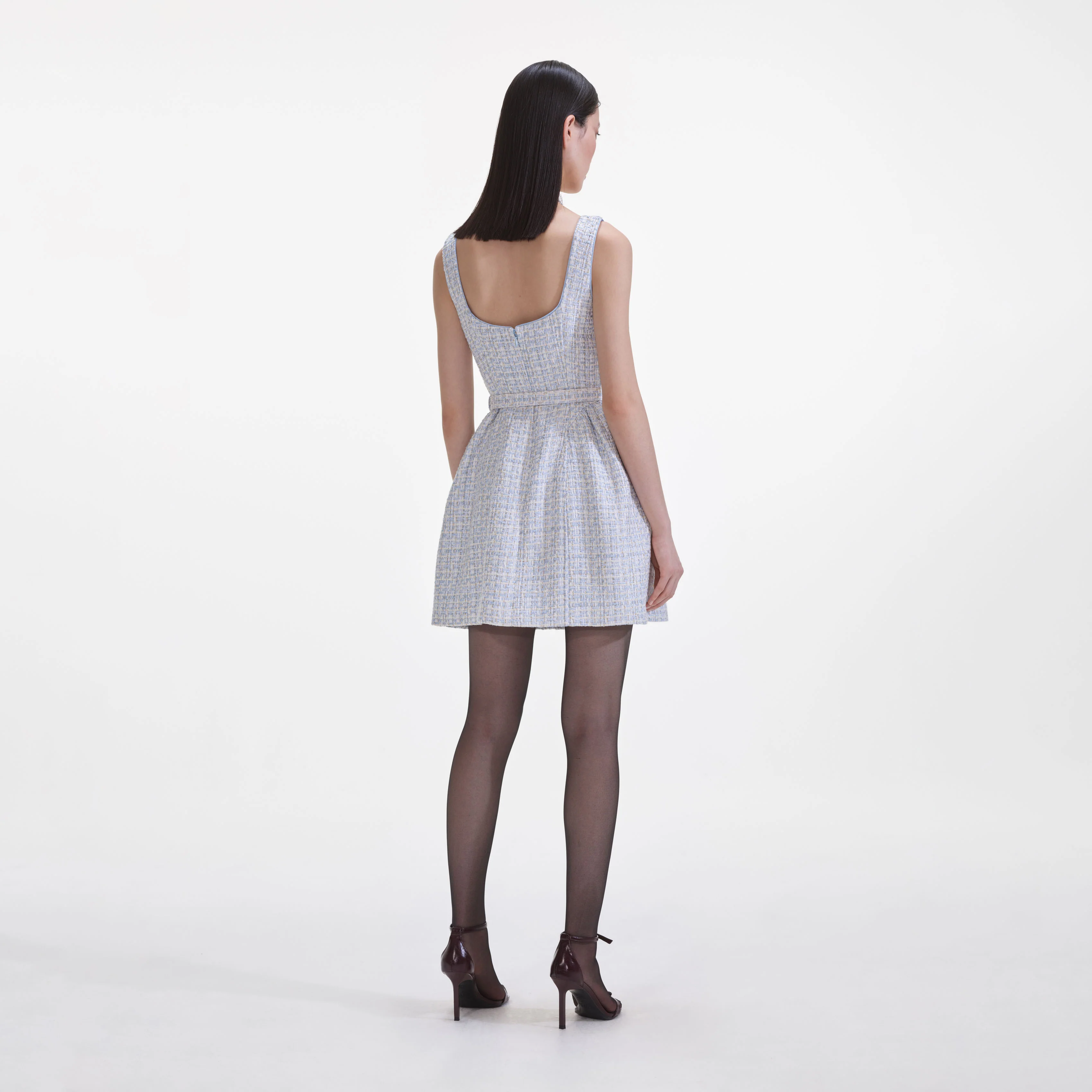 Blue Boucle Sleeveless Mini Dress - Image 3