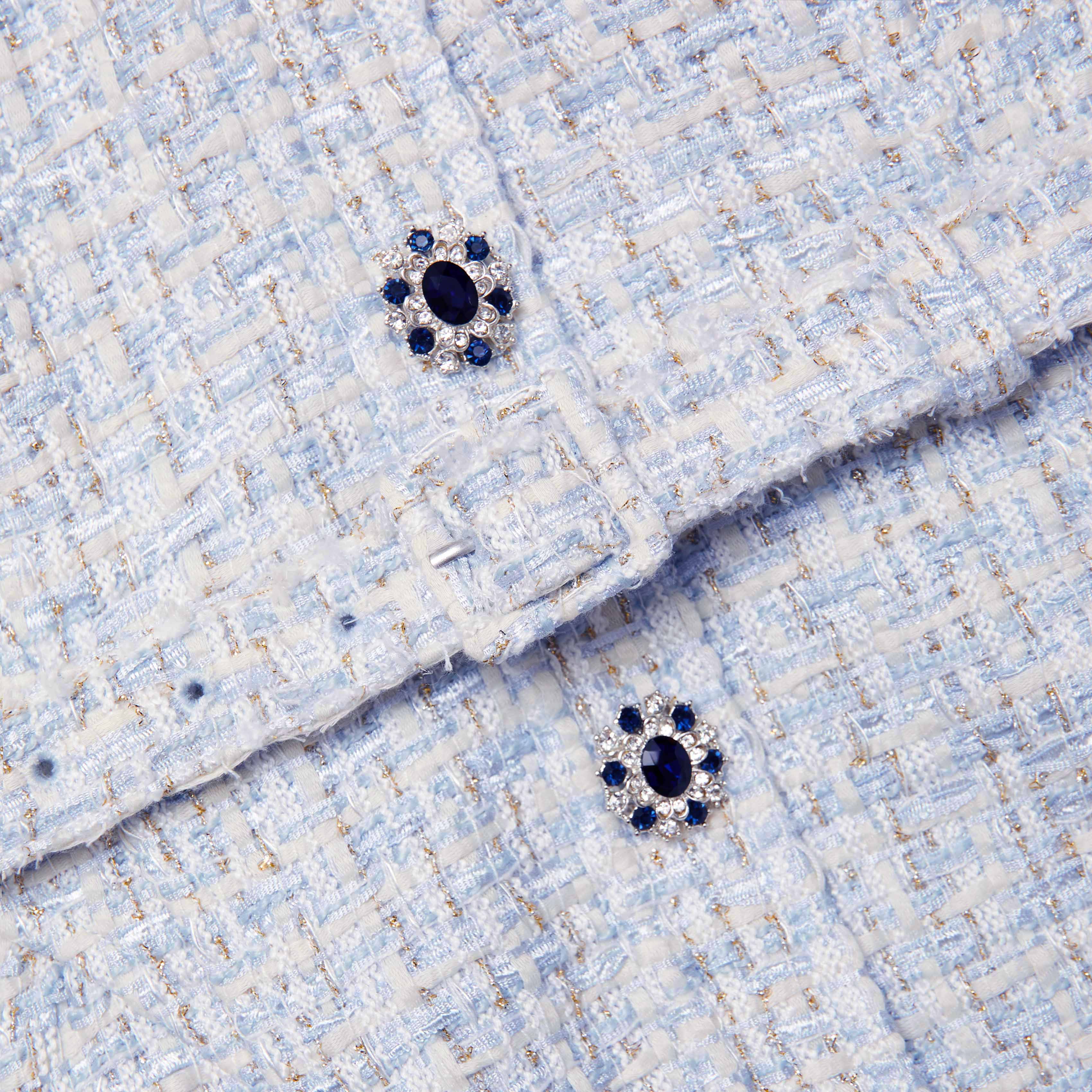 Blue Boucle Sleeveless Mini Dress - Image 5