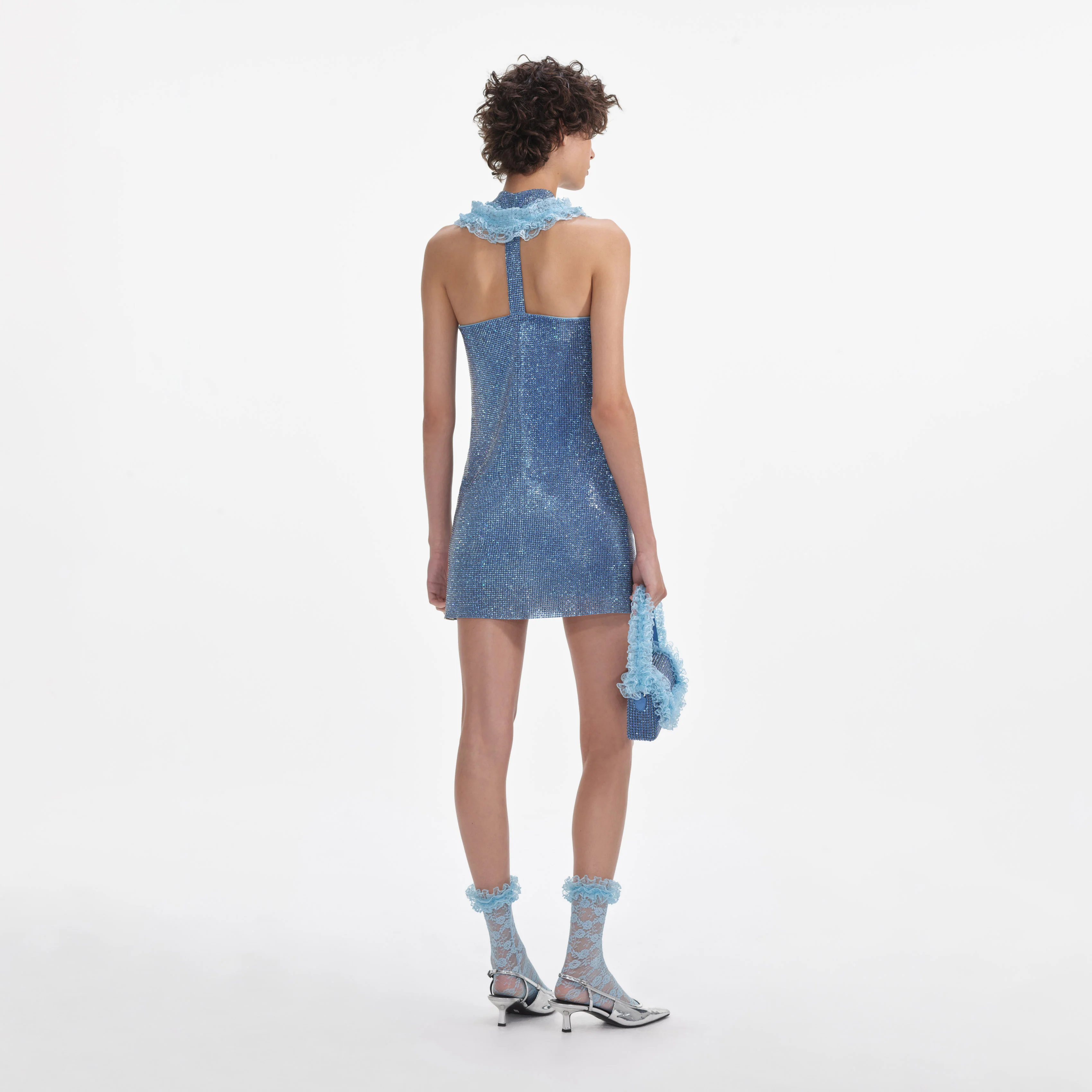 Blue Crystal Chainmail Zip Mini Dress - Image 3