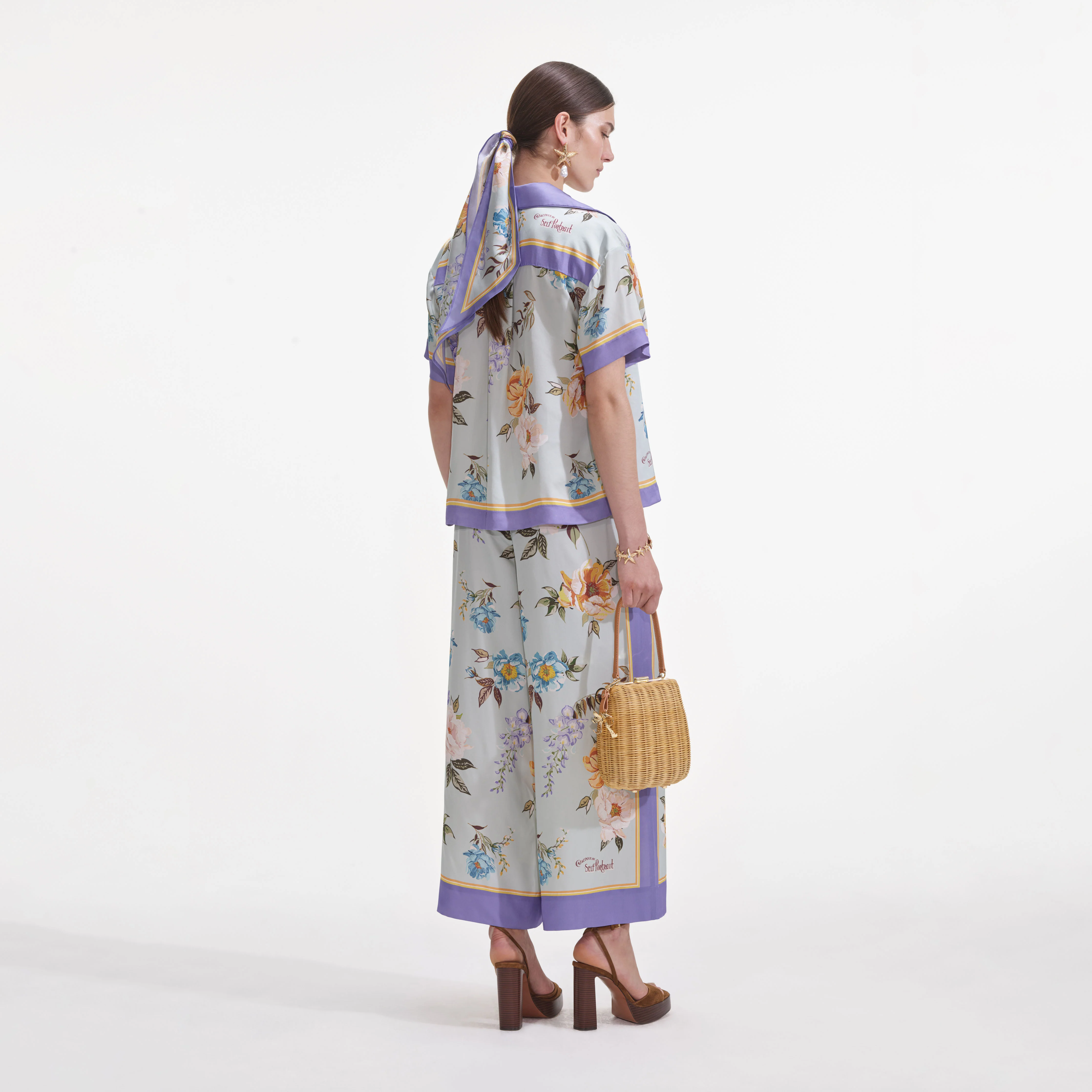 Blue Floral Viscose Trousers - Image 3