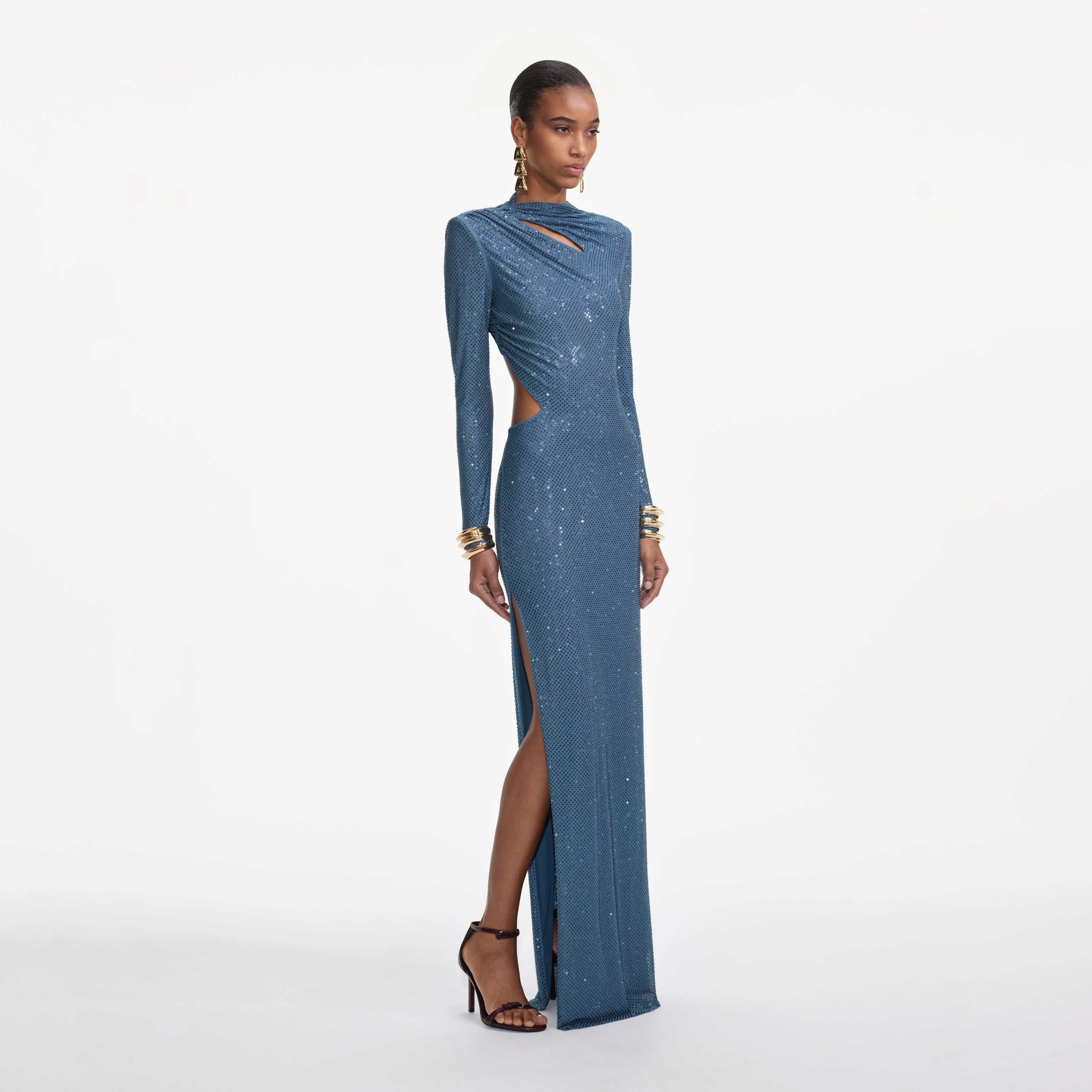 Blue Rhinestone Gathered Maxi Dress - Image 2