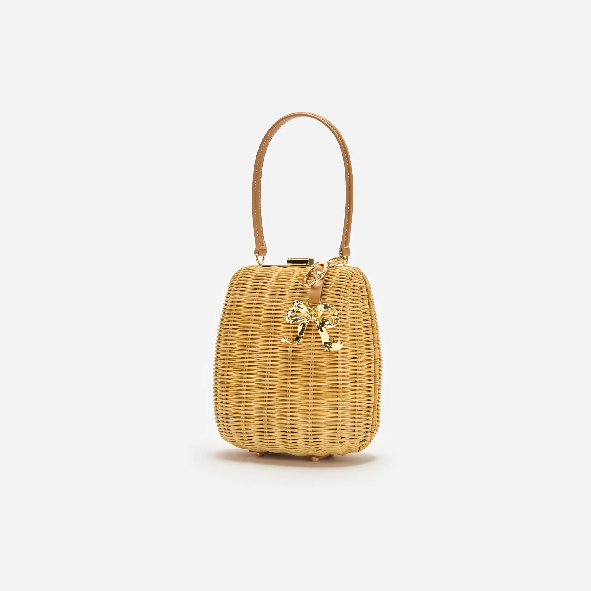 Brown Rattan Bag With Keychain - Image 2