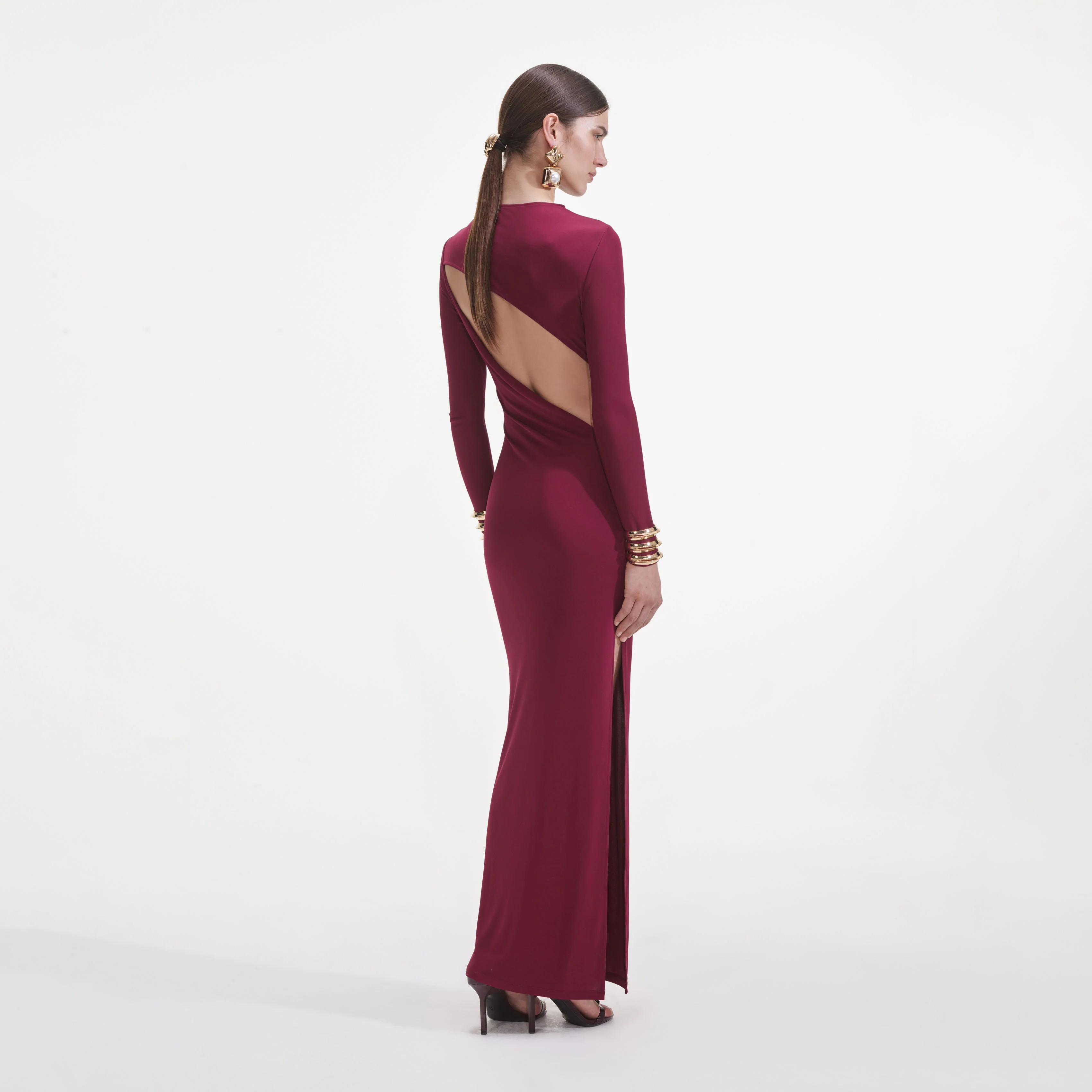 Burgundy Jersey Cut Out Midi Dress - Image 3