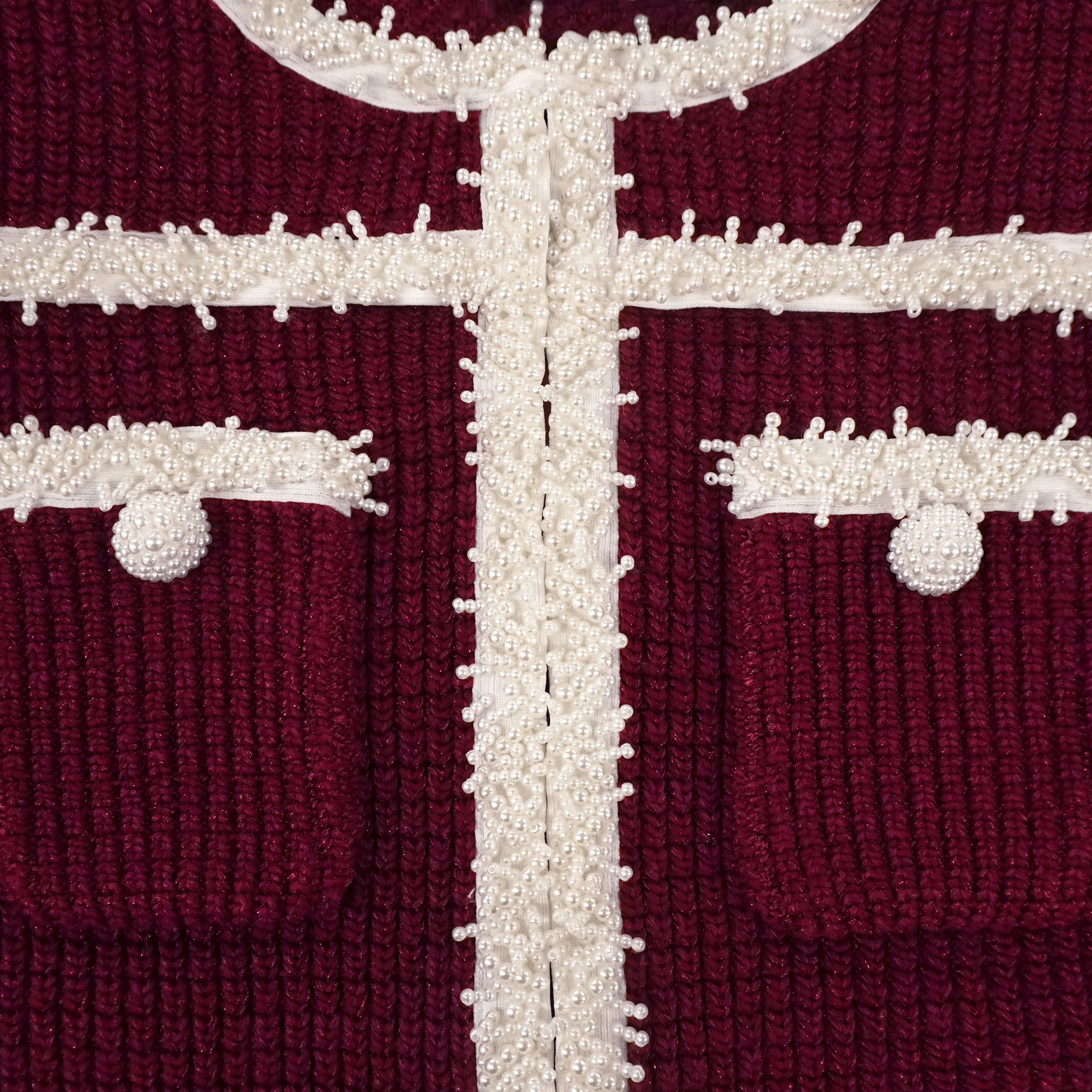 Burgundy Pearl Trim Knit Midi Dress - Image 5