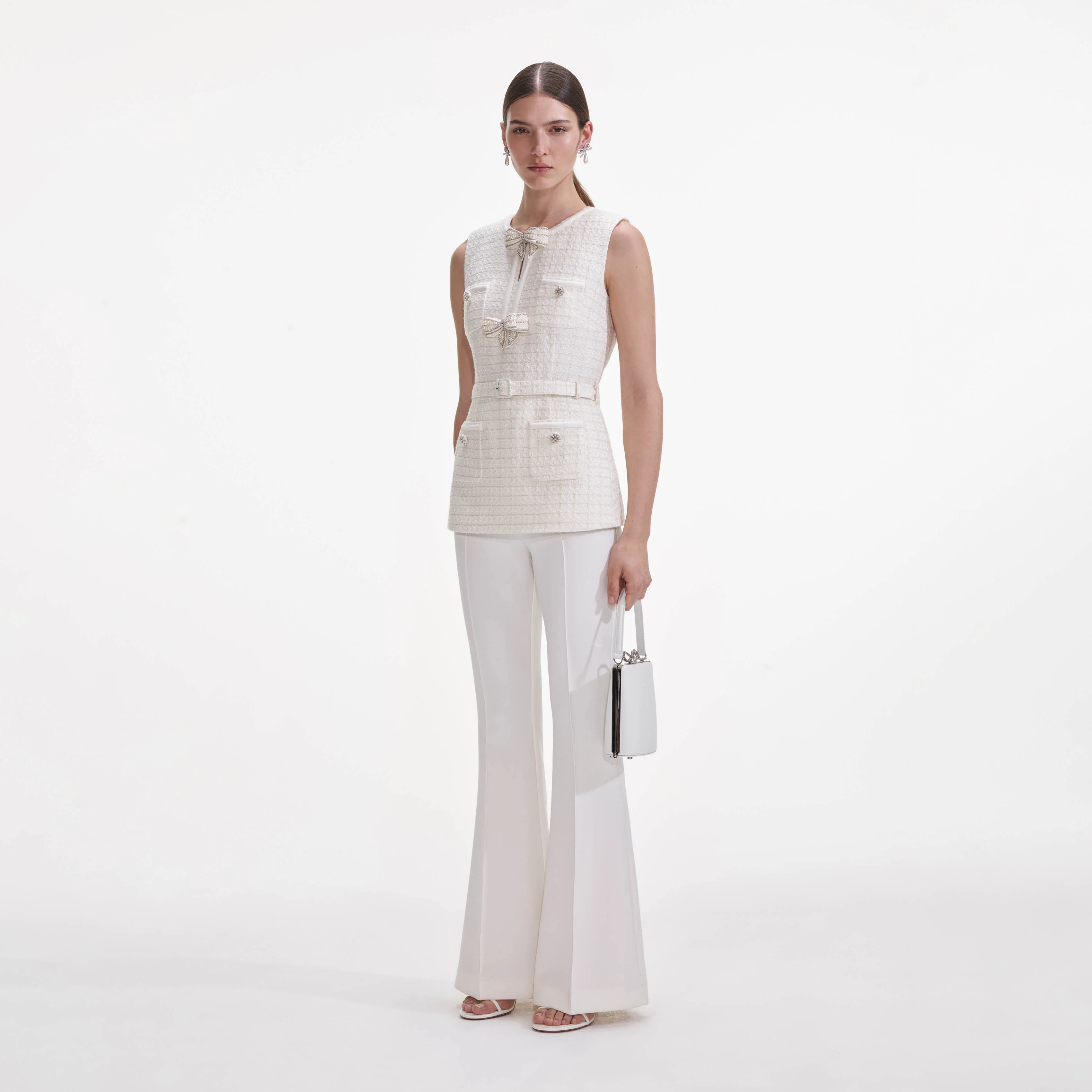 Cream Boucle Bow Jumpsuit - Image 2