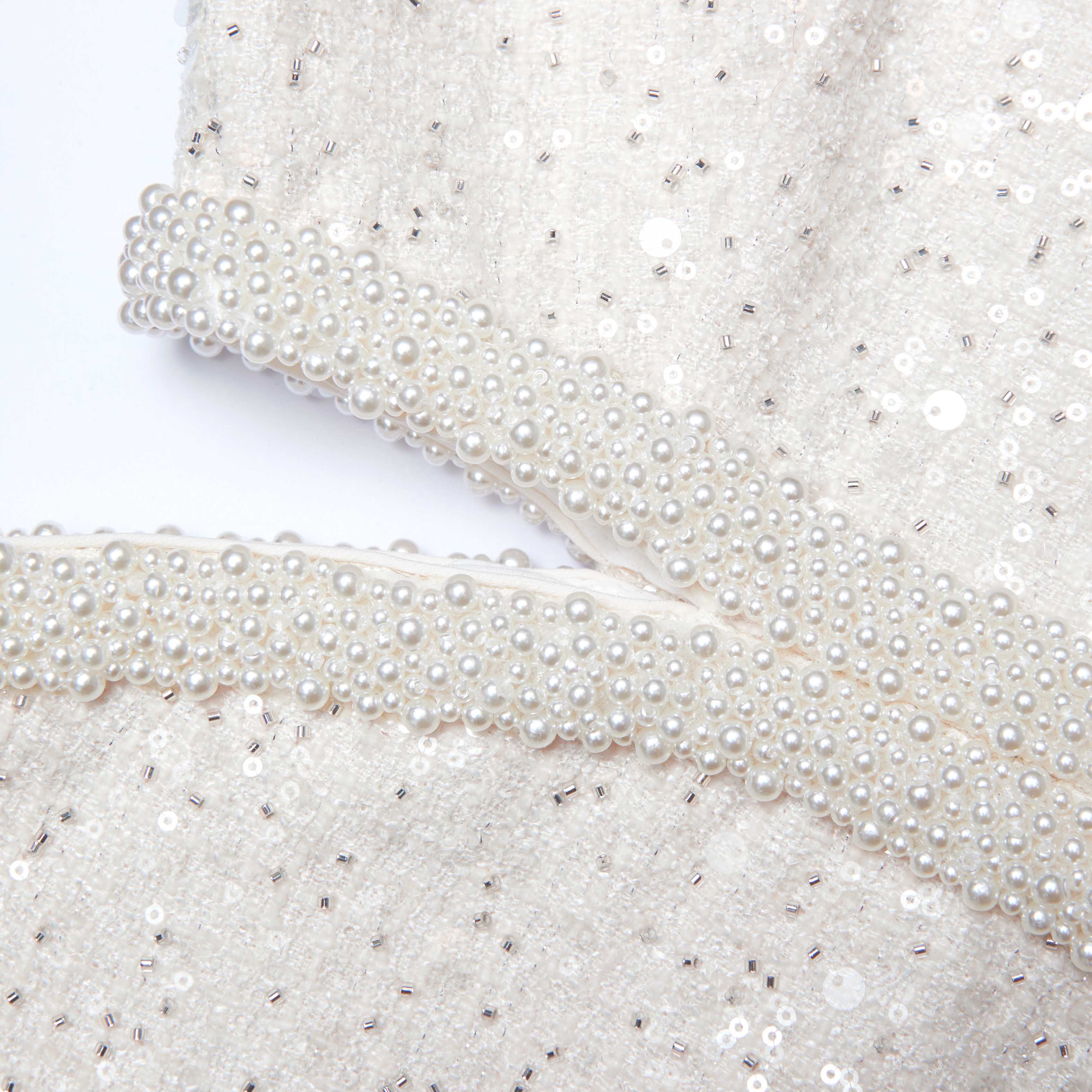 Cream Boucle Pearl Mini Dress - Image 5
