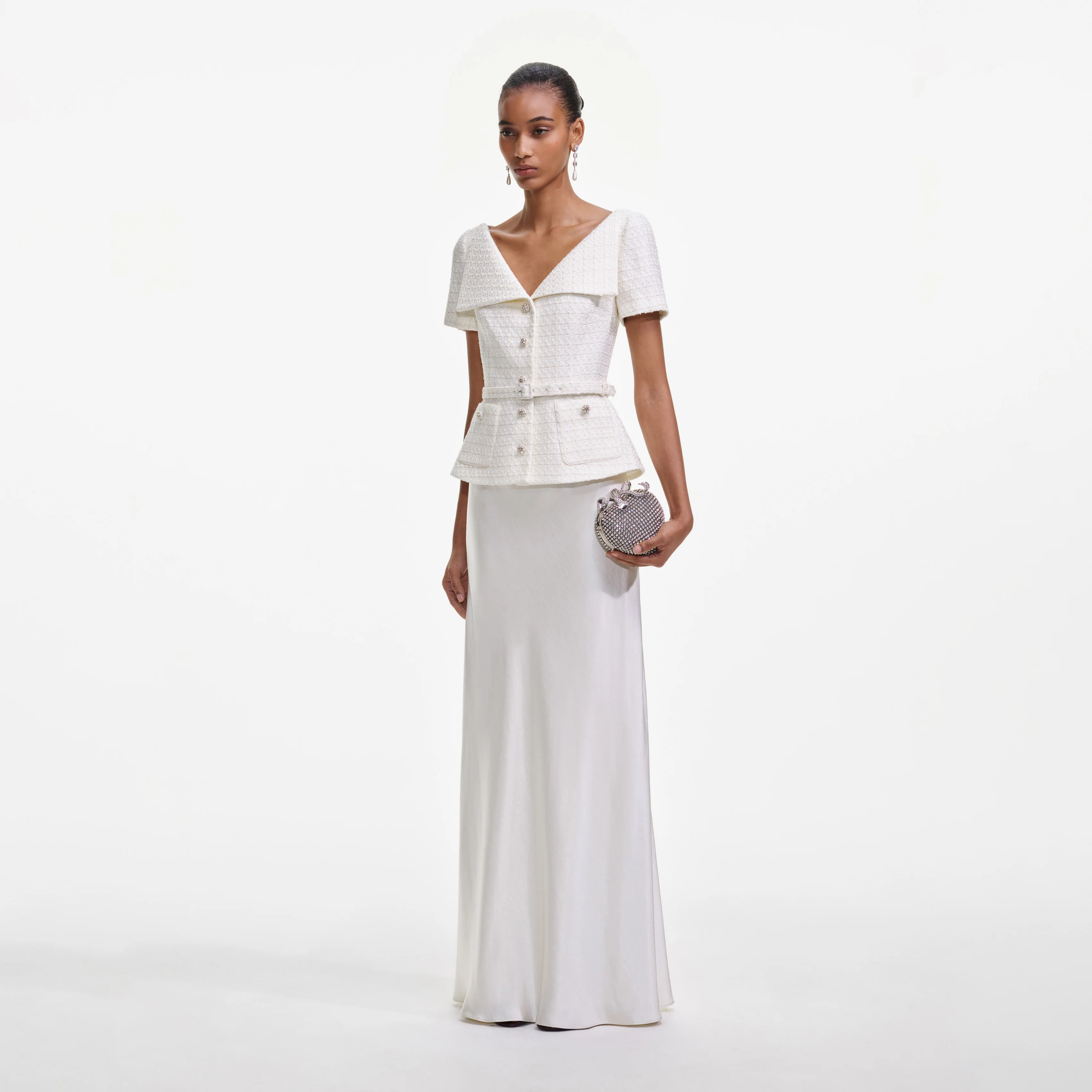 Cream Boucle Tailored Maxi Dress - Image 2
