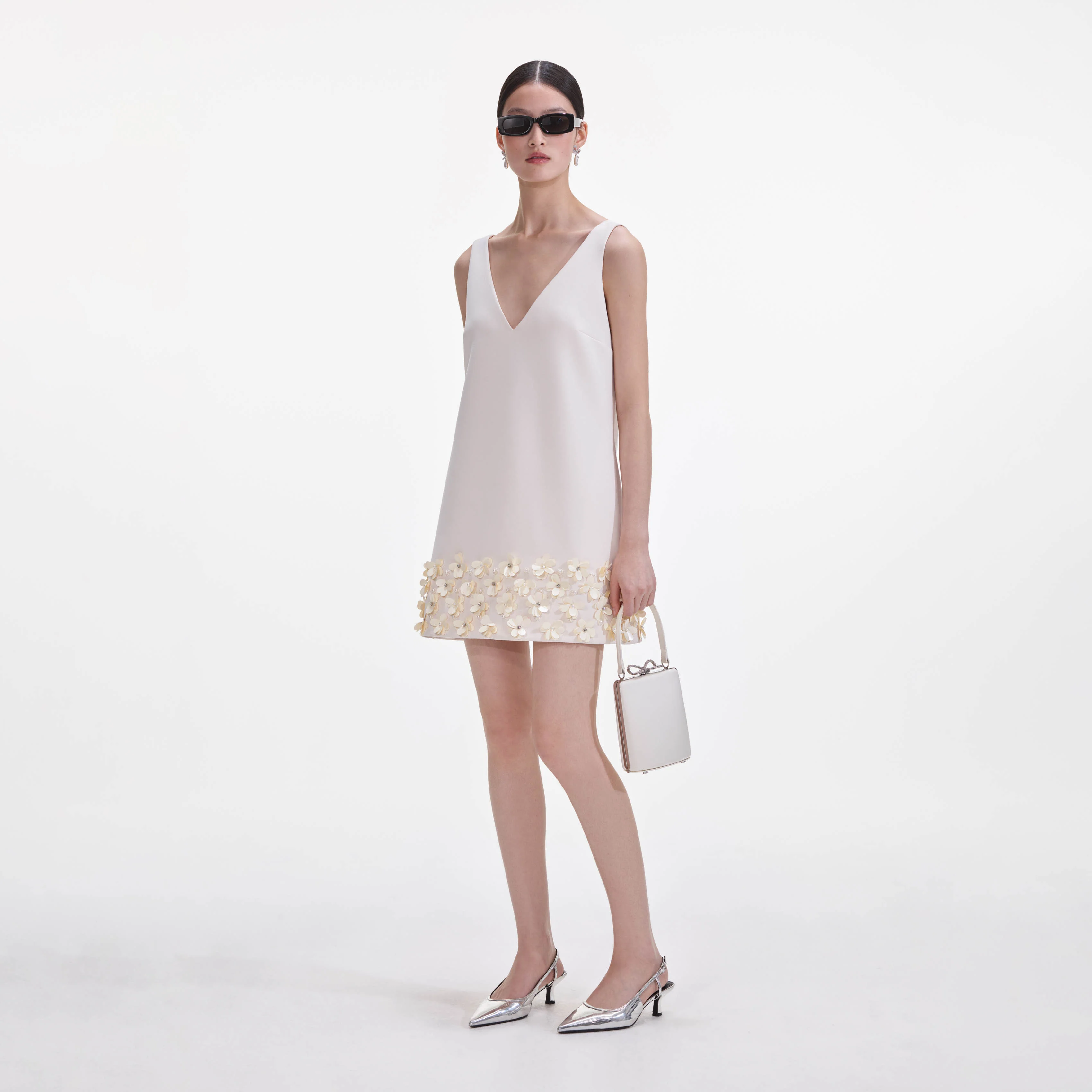 Cream Crepe 3D Sequin Mini Dress - Image 2