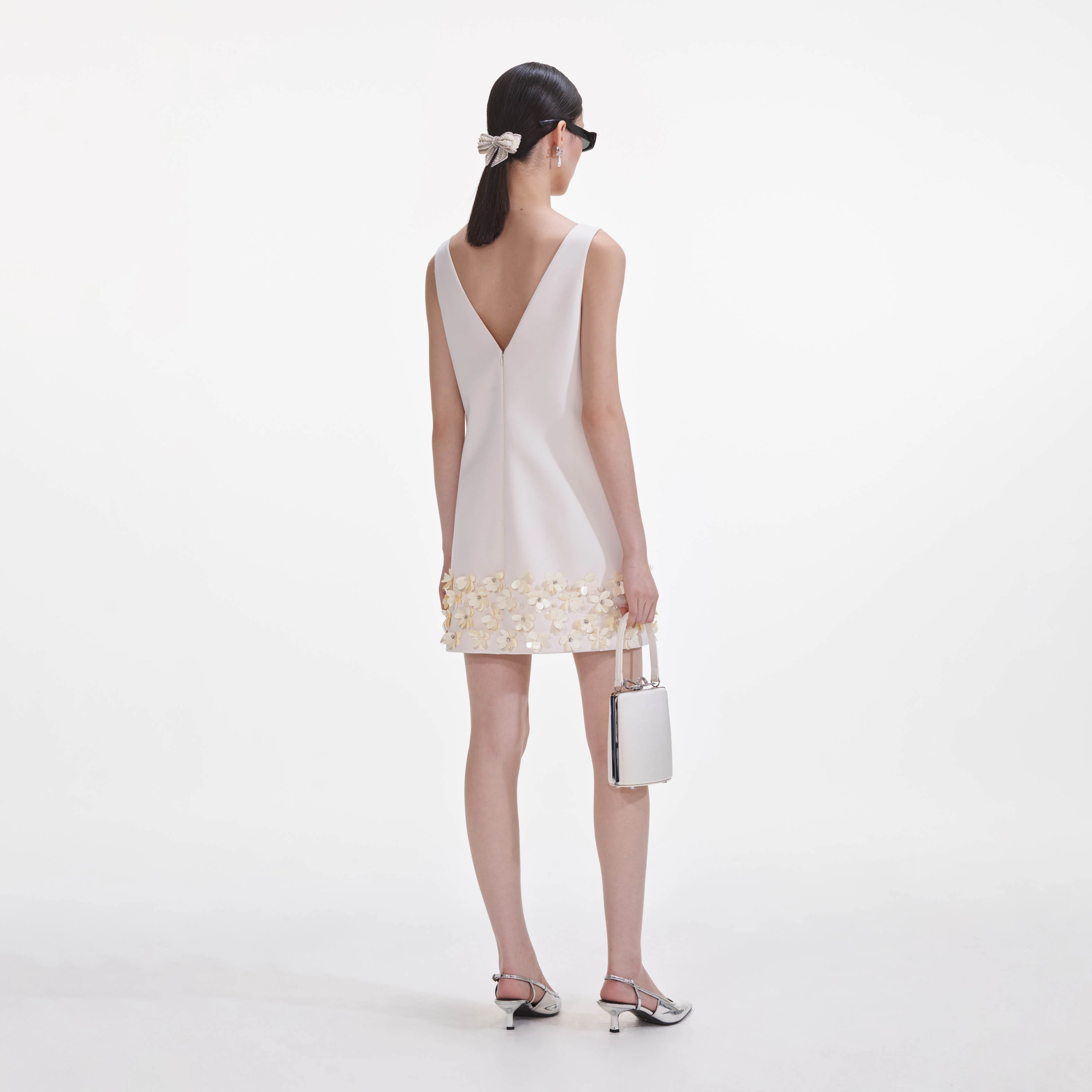 Cream Crepe 3D Sequin Mini Dress - Image 3