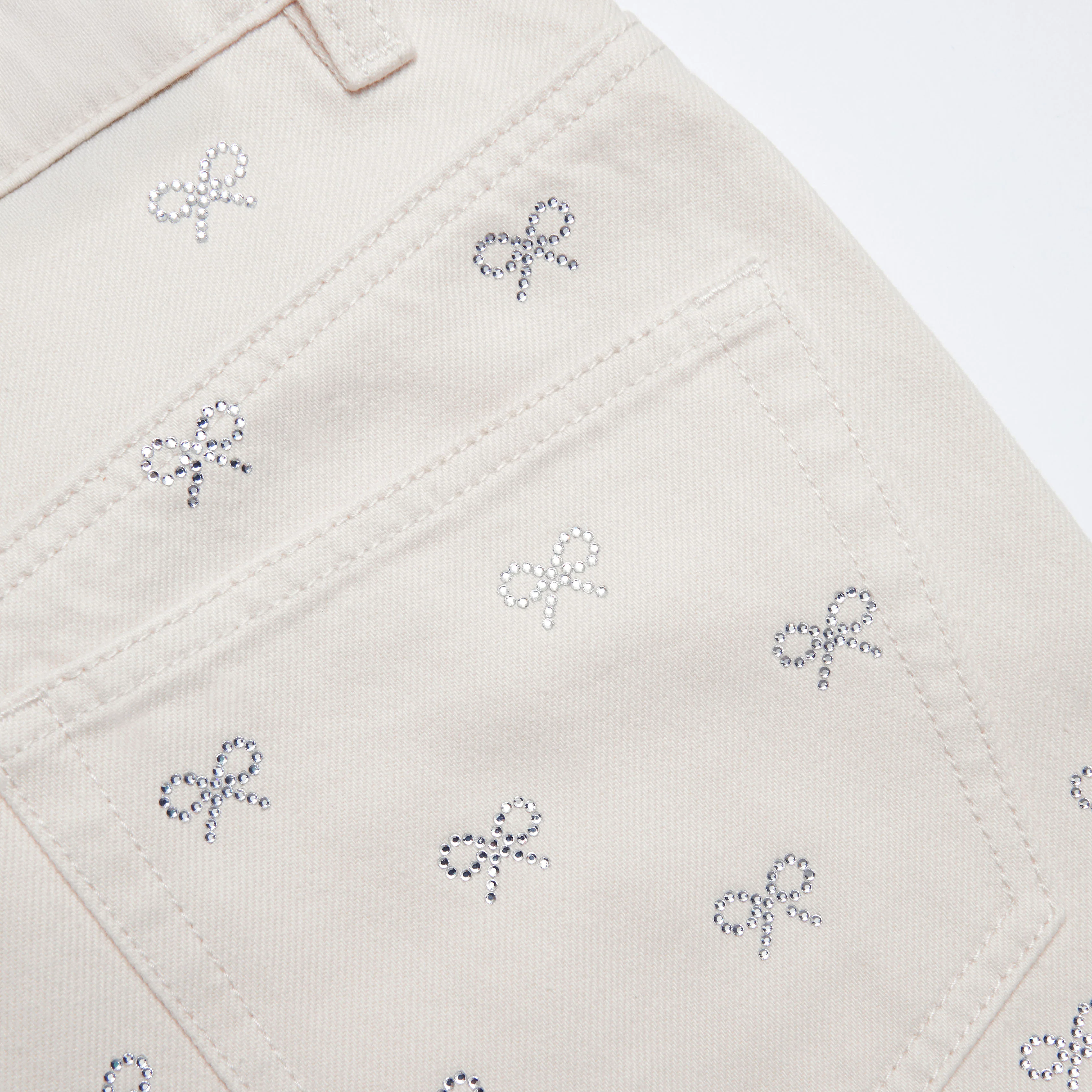 Cream Denim Diamante Bow Jeans - Image 5