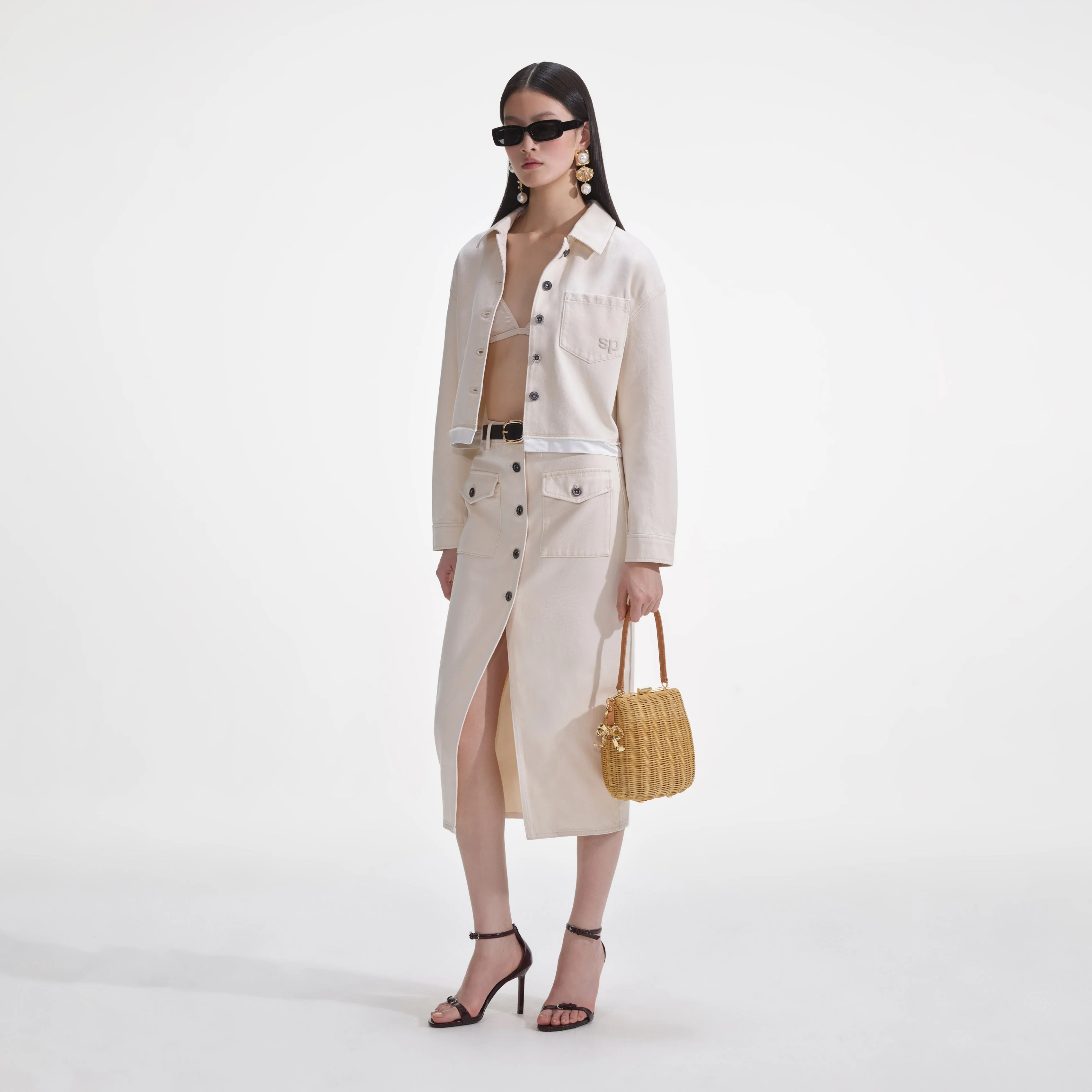 Cream Denim Midi Skirt - Image 2