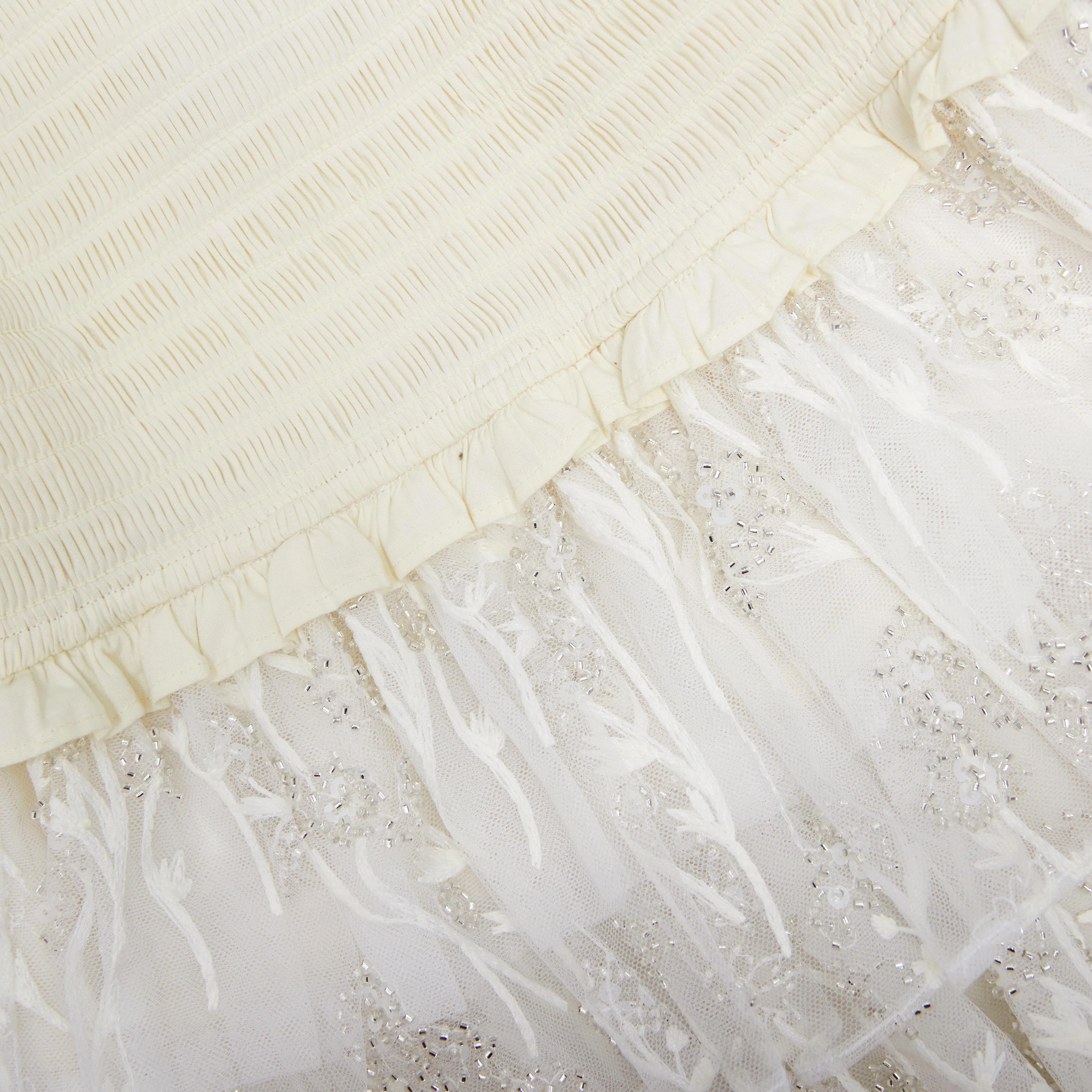 Cream Flower Tulle Tiered Dress - Image 3