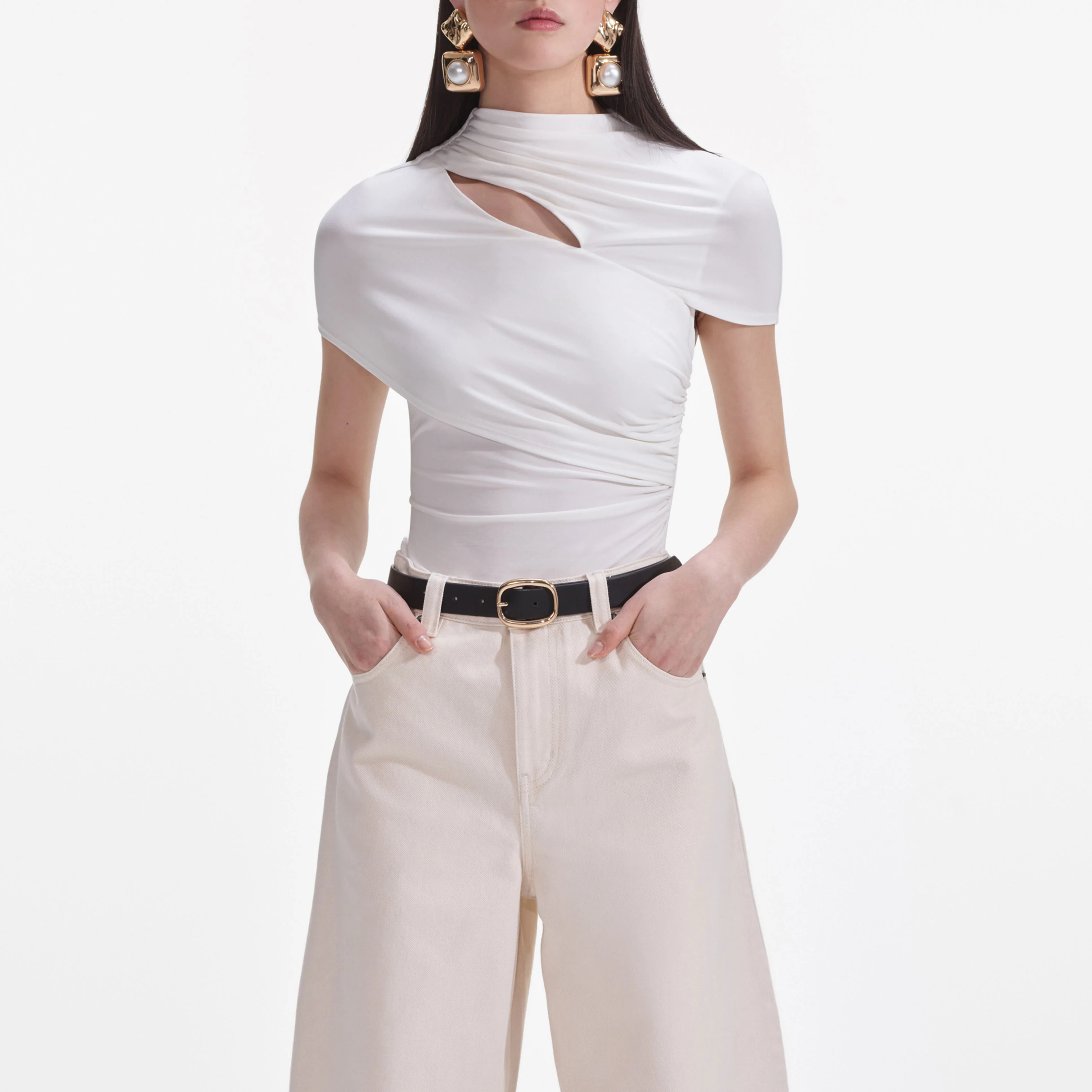 Cream Jersey Gathered Top - Image 4