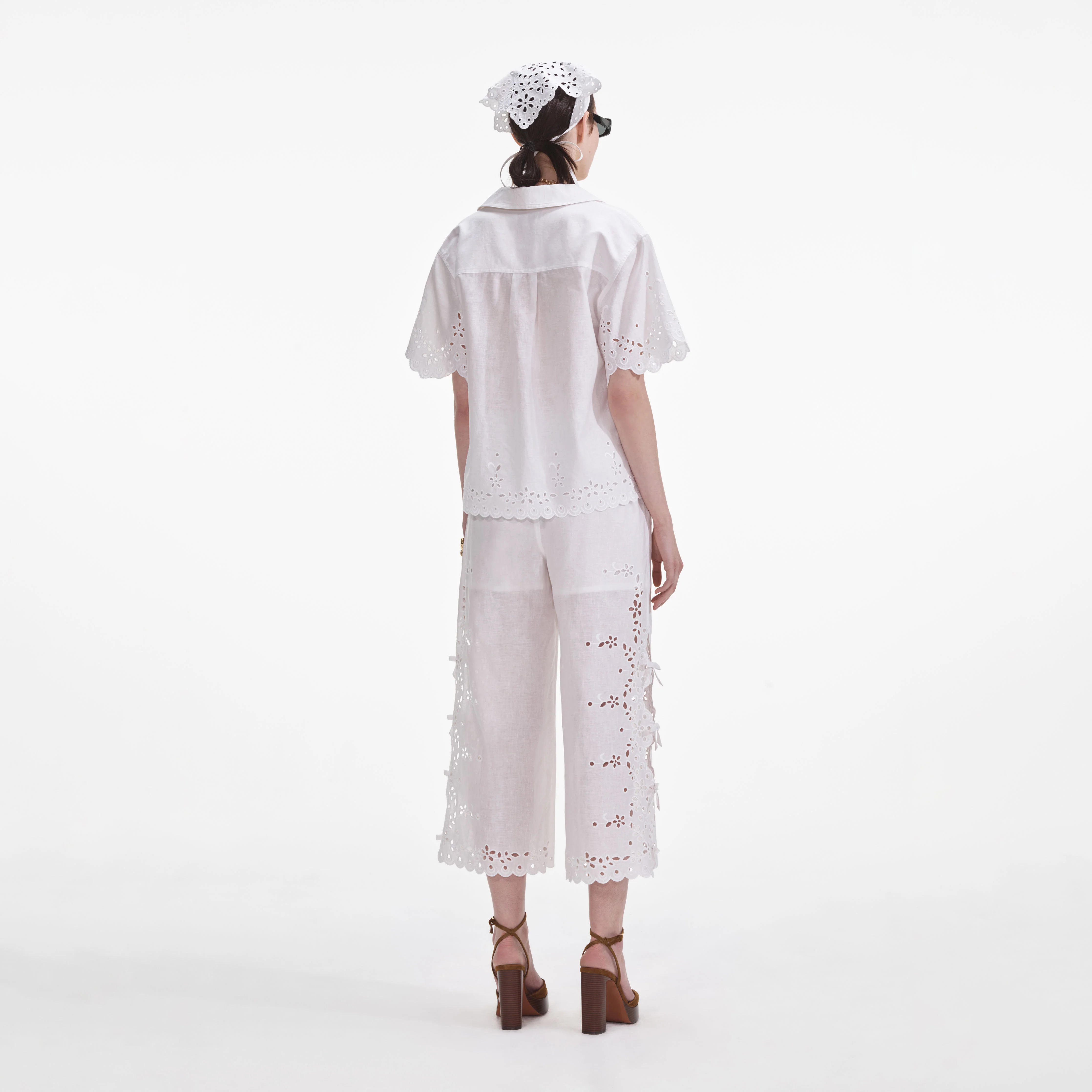 Cream Linen Embroidered Trousers - Image 3