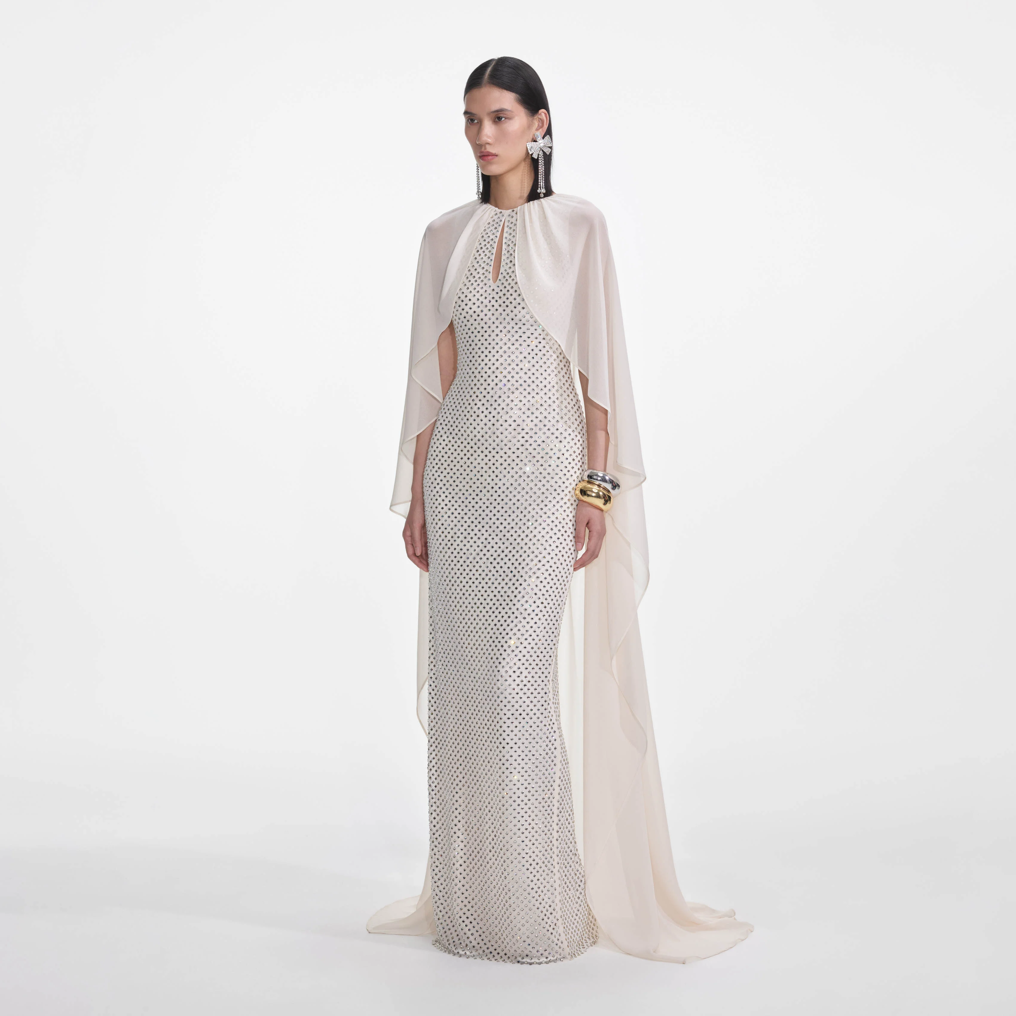 Cream Rhinestone Cape Maxi Dress - Image 2
