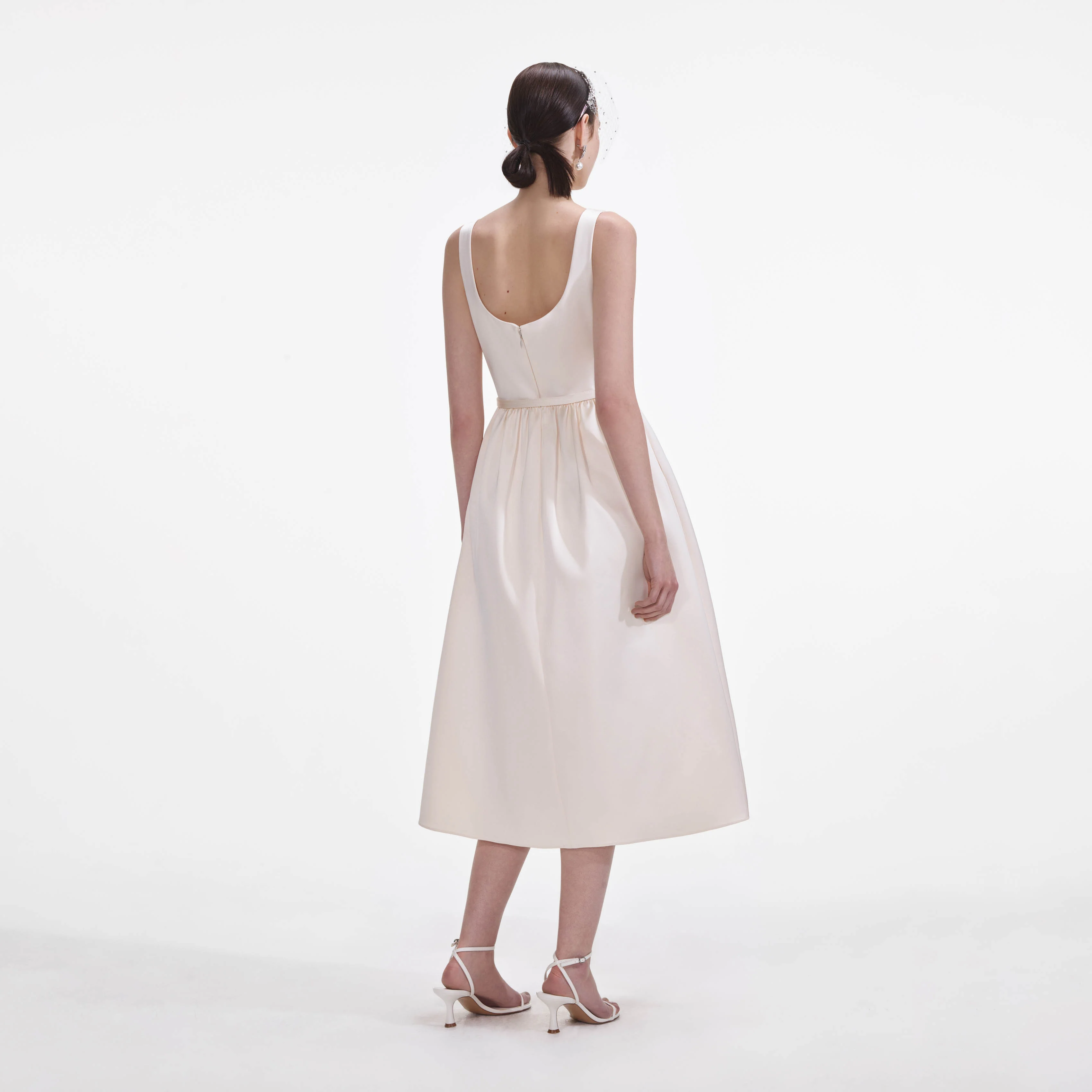 Cream Satin Flower Midi Dress - Image 3
