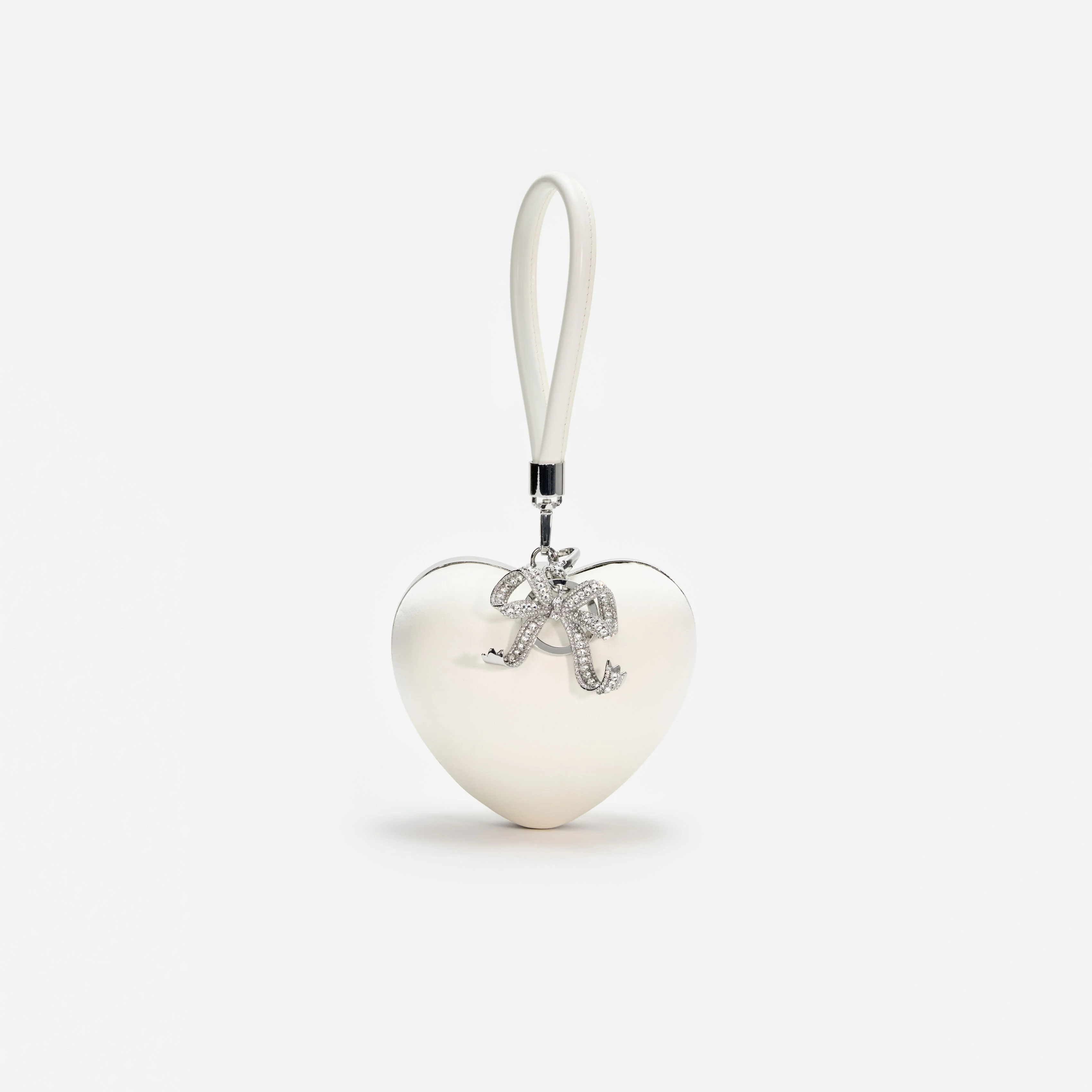 Cream Satin Top Handle Heart Clutch