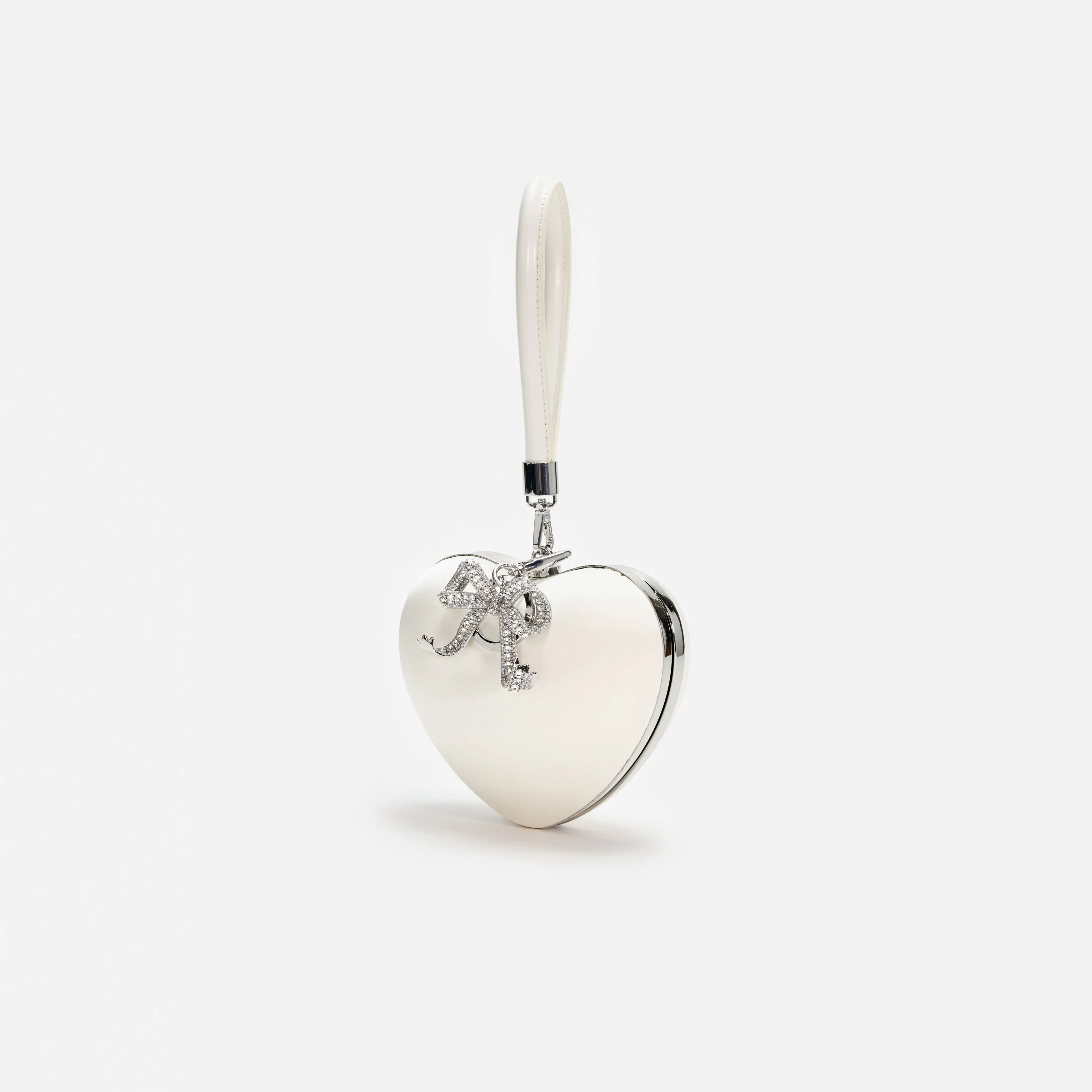 Cream Satin Top Handle Heart Clutch - Image 2