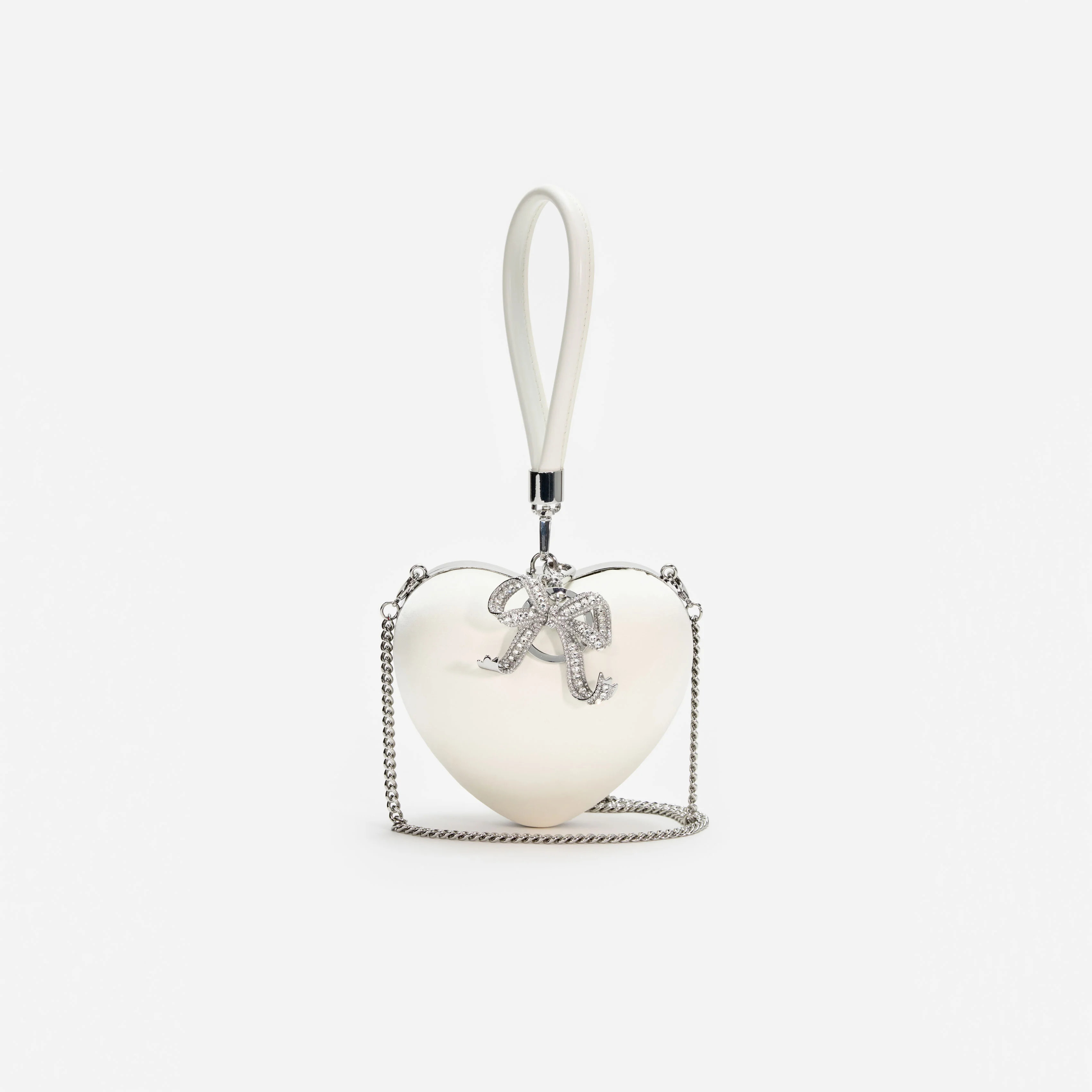 Cream Satin Top Handle Heart Clutch - Image 4
