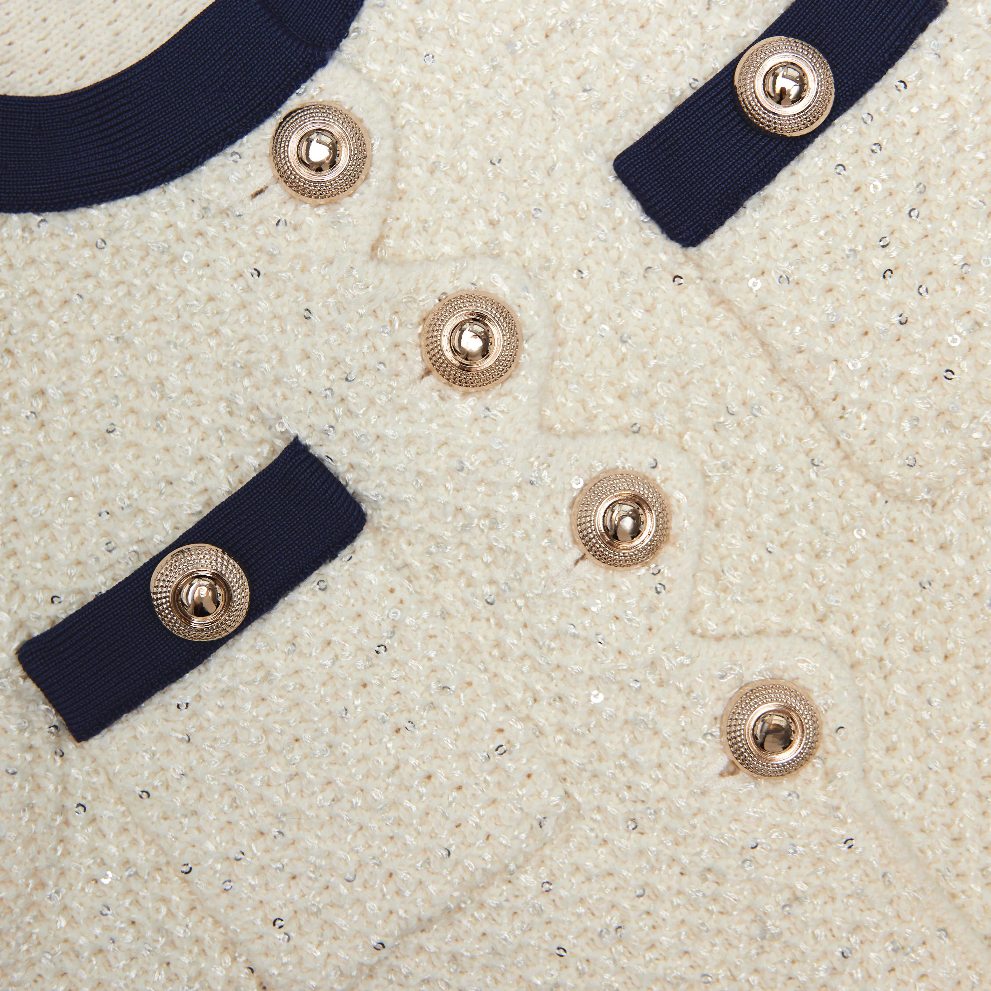Cream Sequin Knit Dress - Image 3