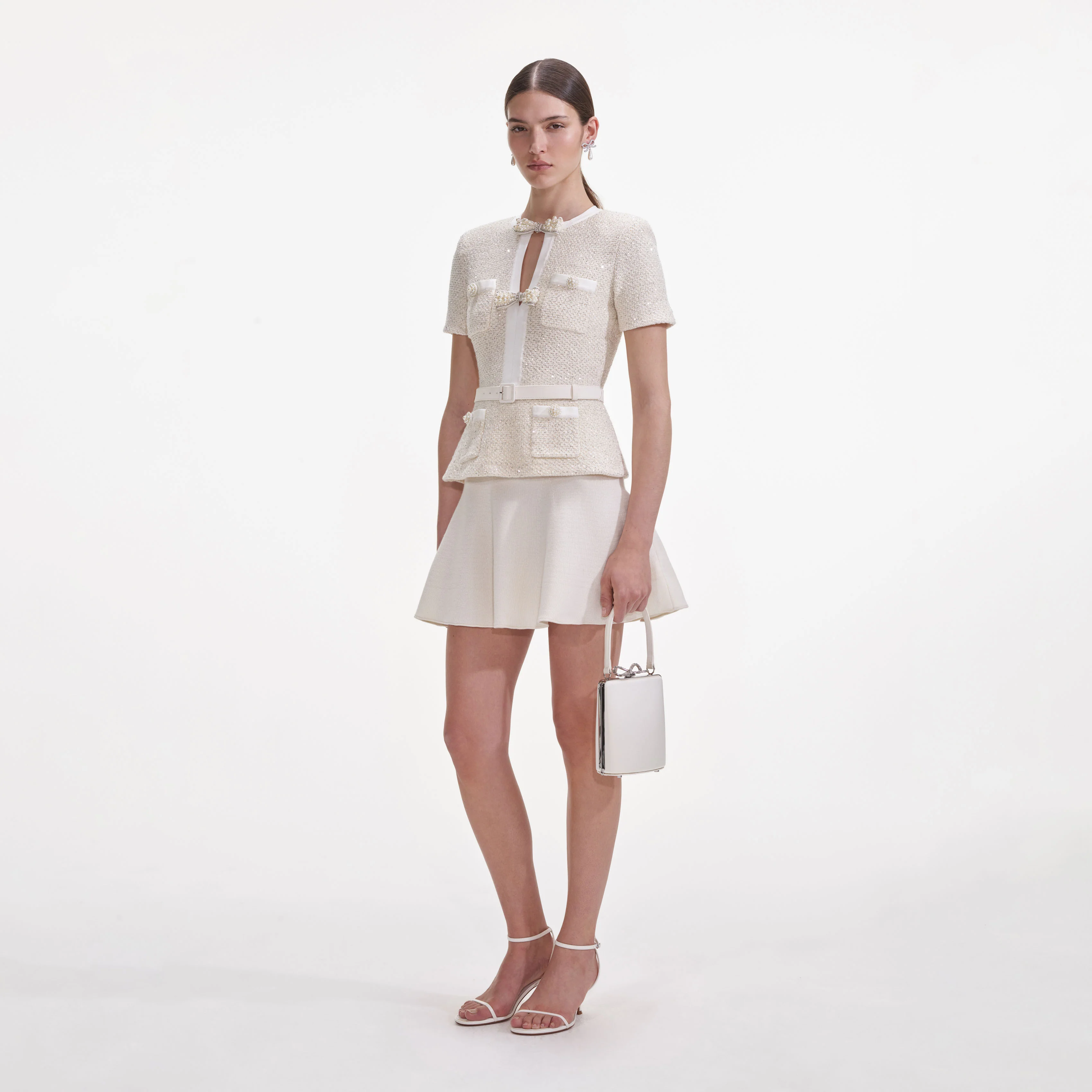 Cream Sequin Knit Mini Dress - Image 2