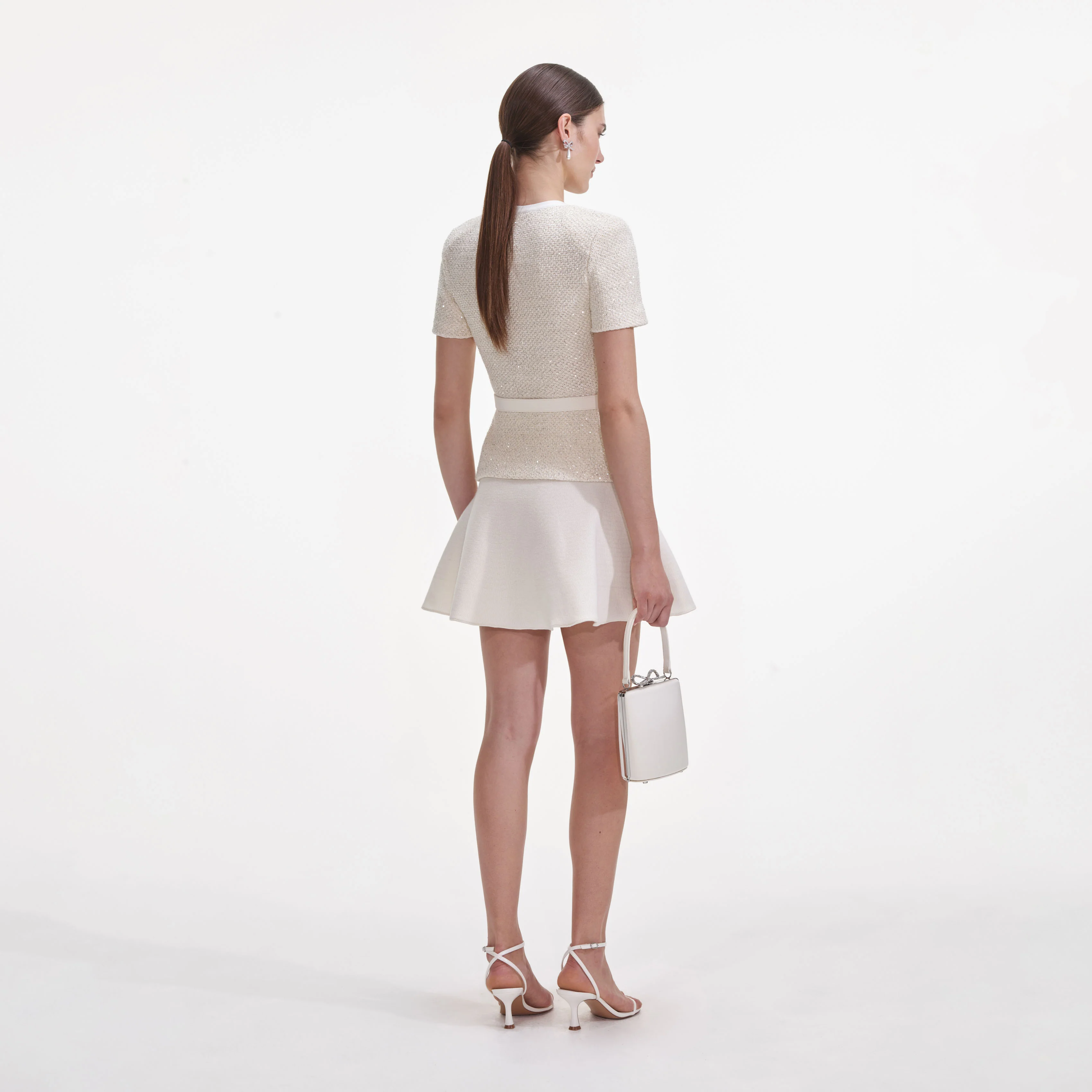 Cream Sequin Knit Mini Dress - Image 3
