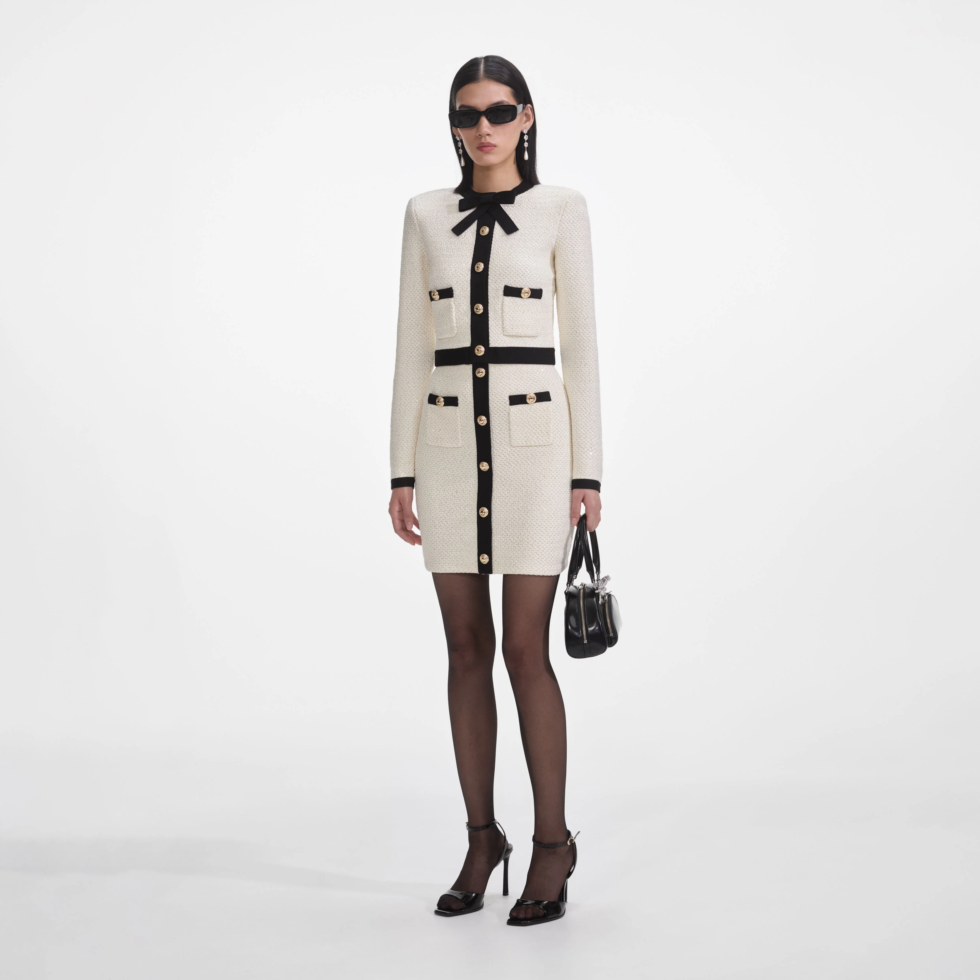 Cream Sequin Tie Neck Cardigan - Image 2