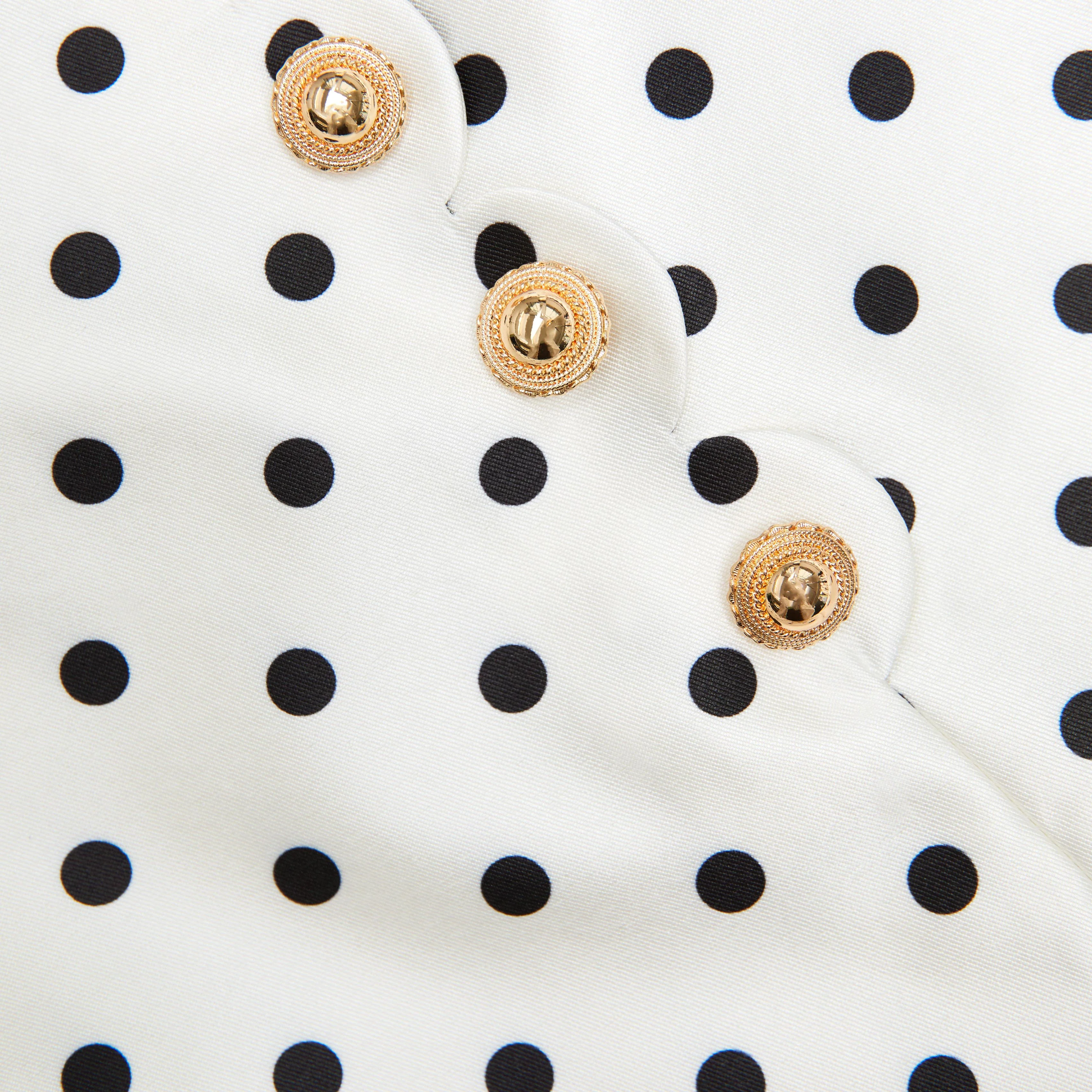 Cream Sleeveless Polka Dot Taffeta Dress - Image 3