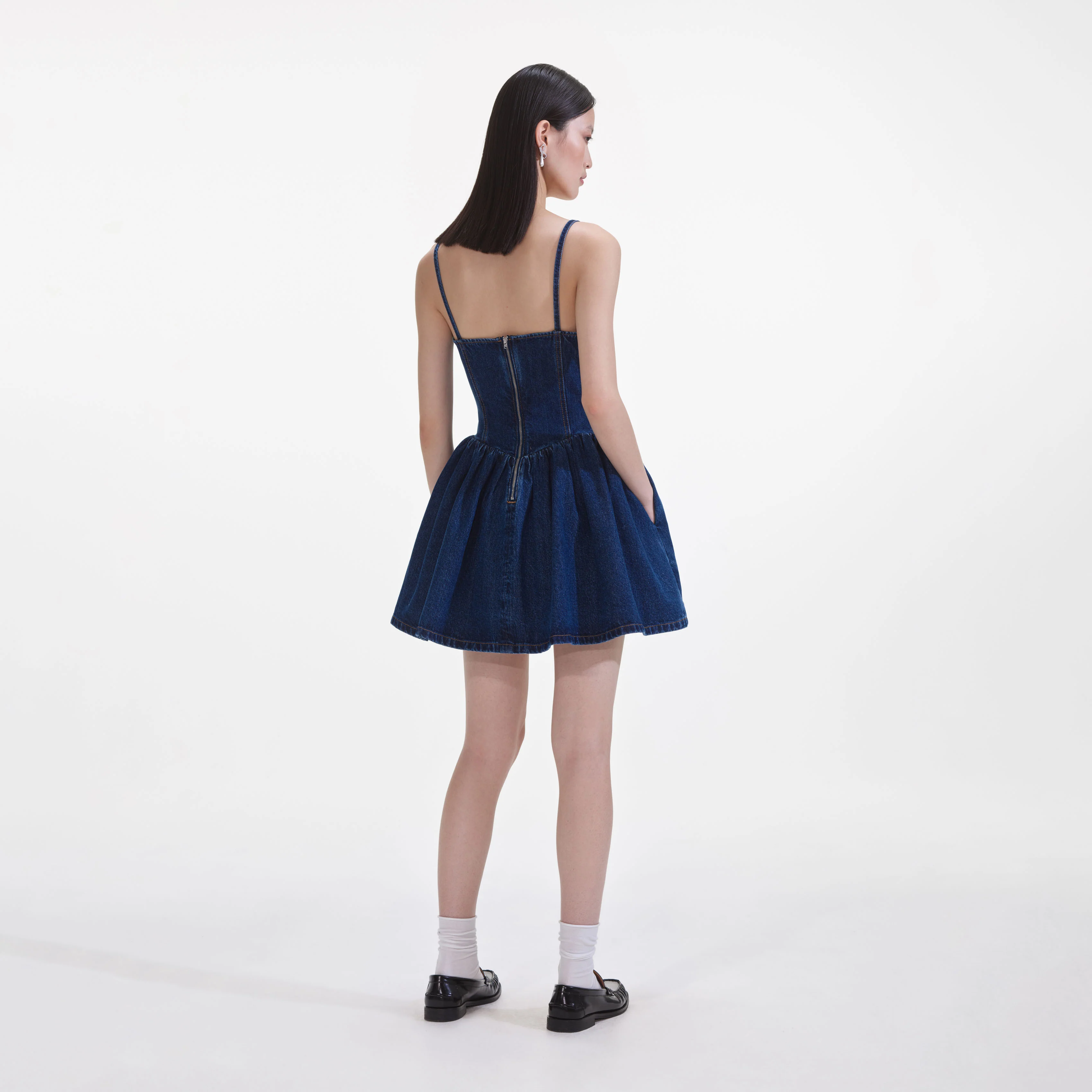 Denim Diamante Bow Sweetheart Mini Dress - Image 3