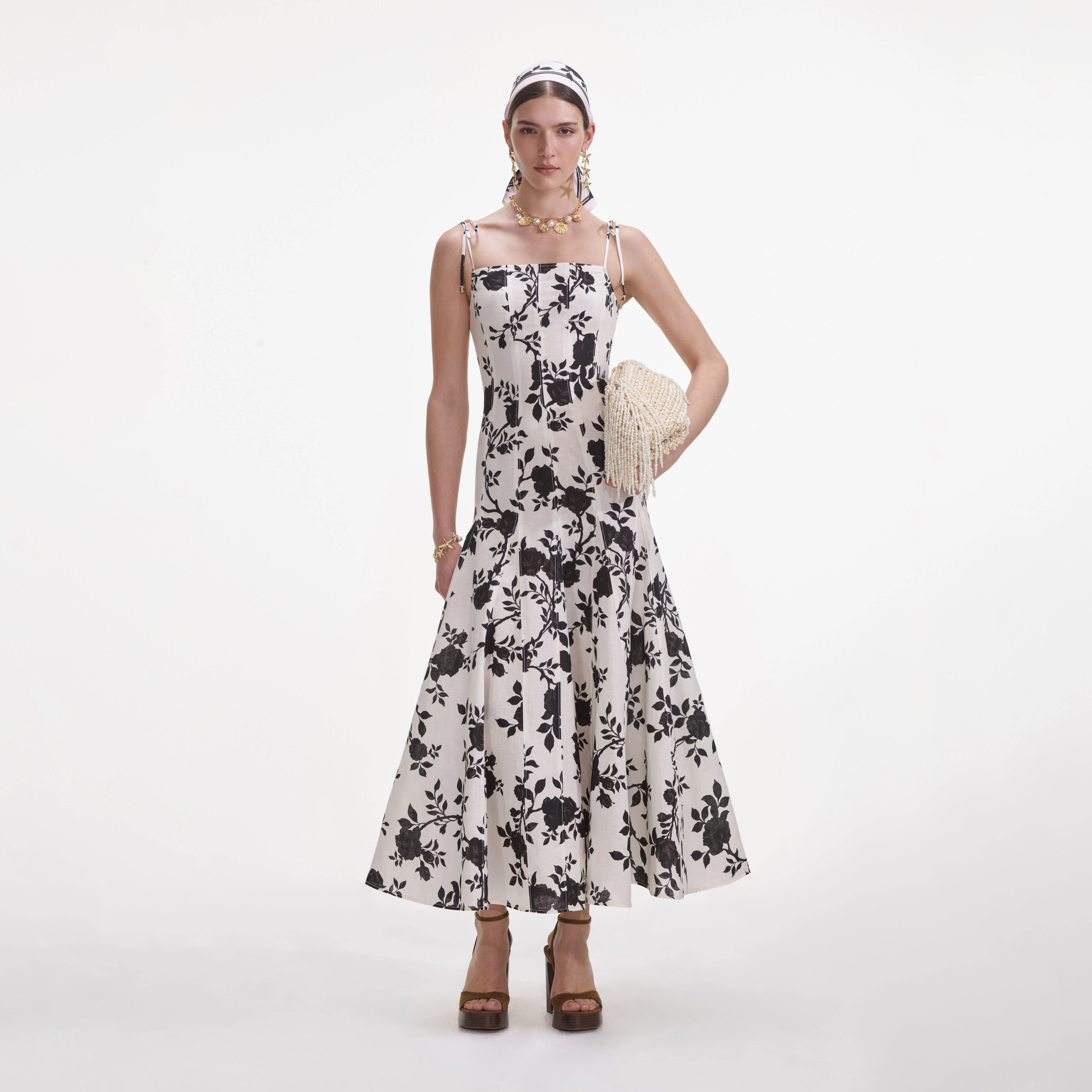 Floral Print Linen Midi Dress
