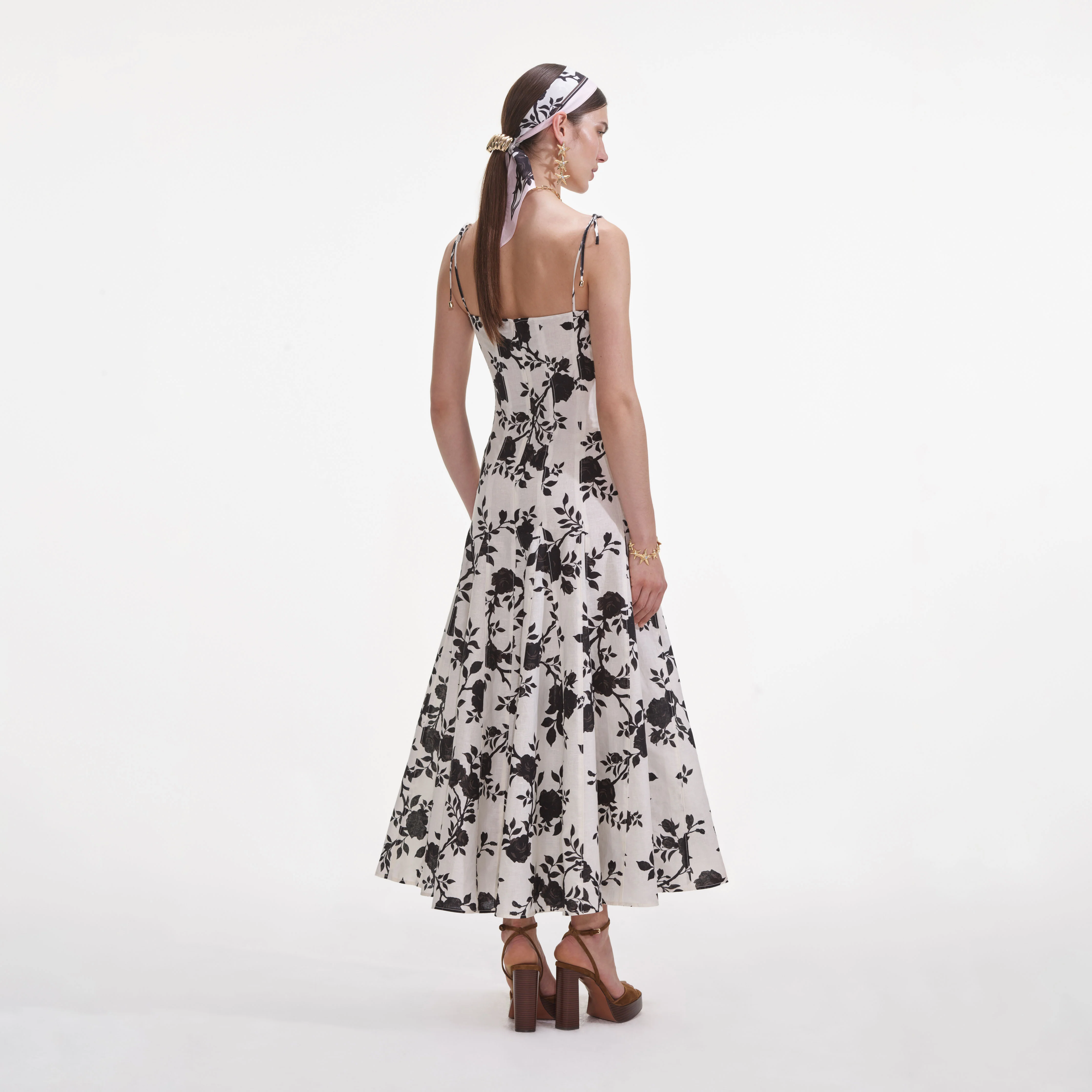 Floral Print Linen Midi Dress - Image 3