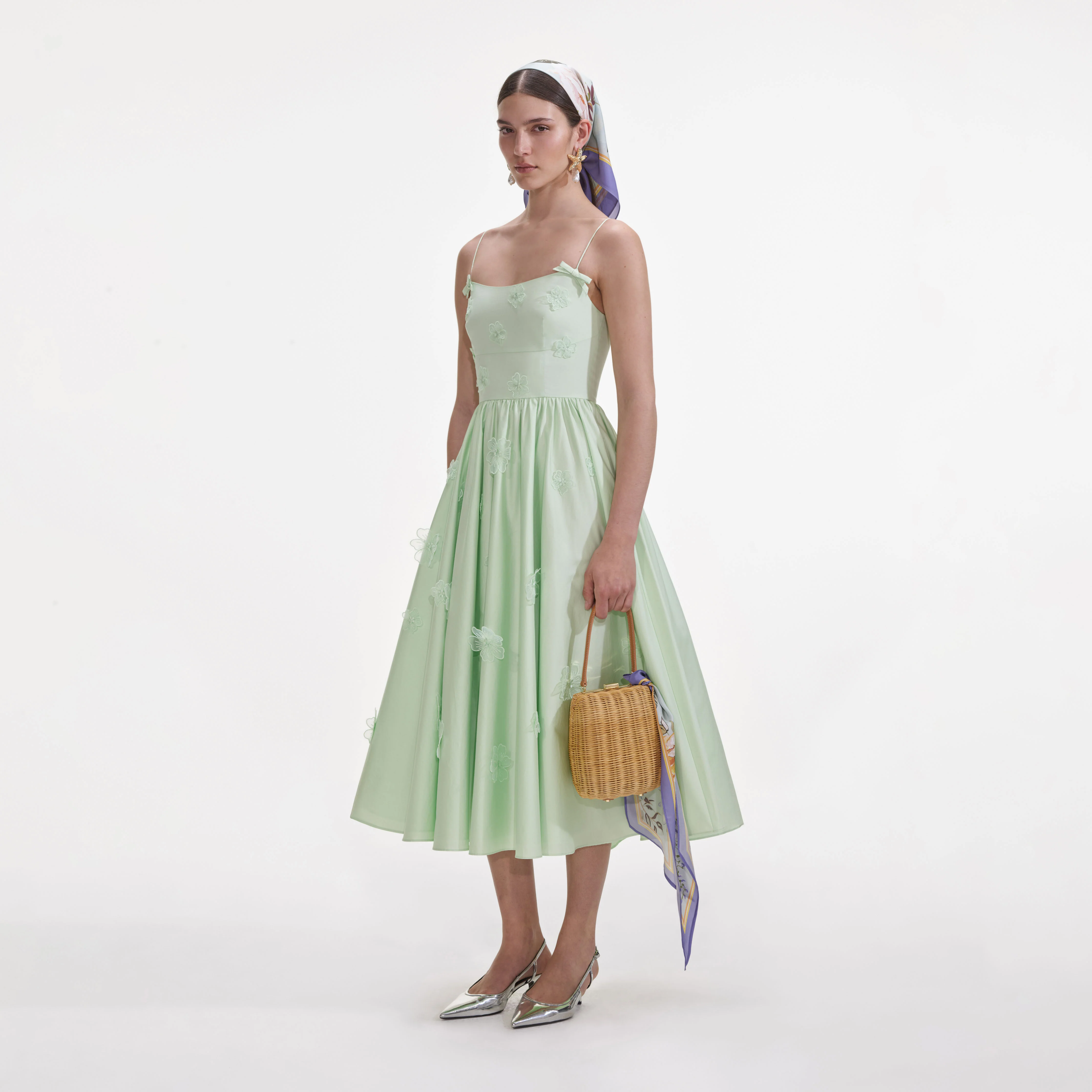 Green Cotton Flower Midi Dress - Image 2