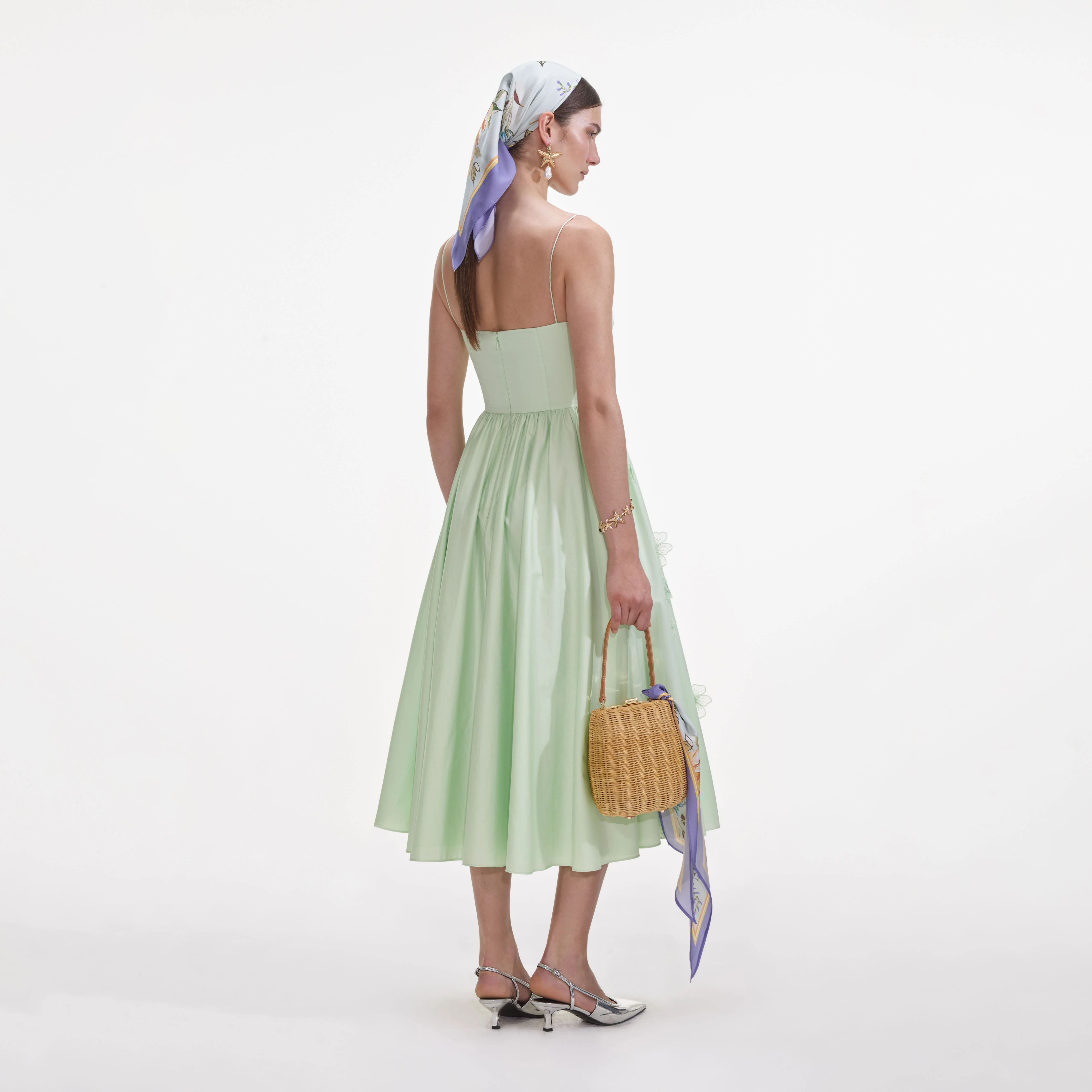 Green Cotton Flower Midi Dress - Image 3