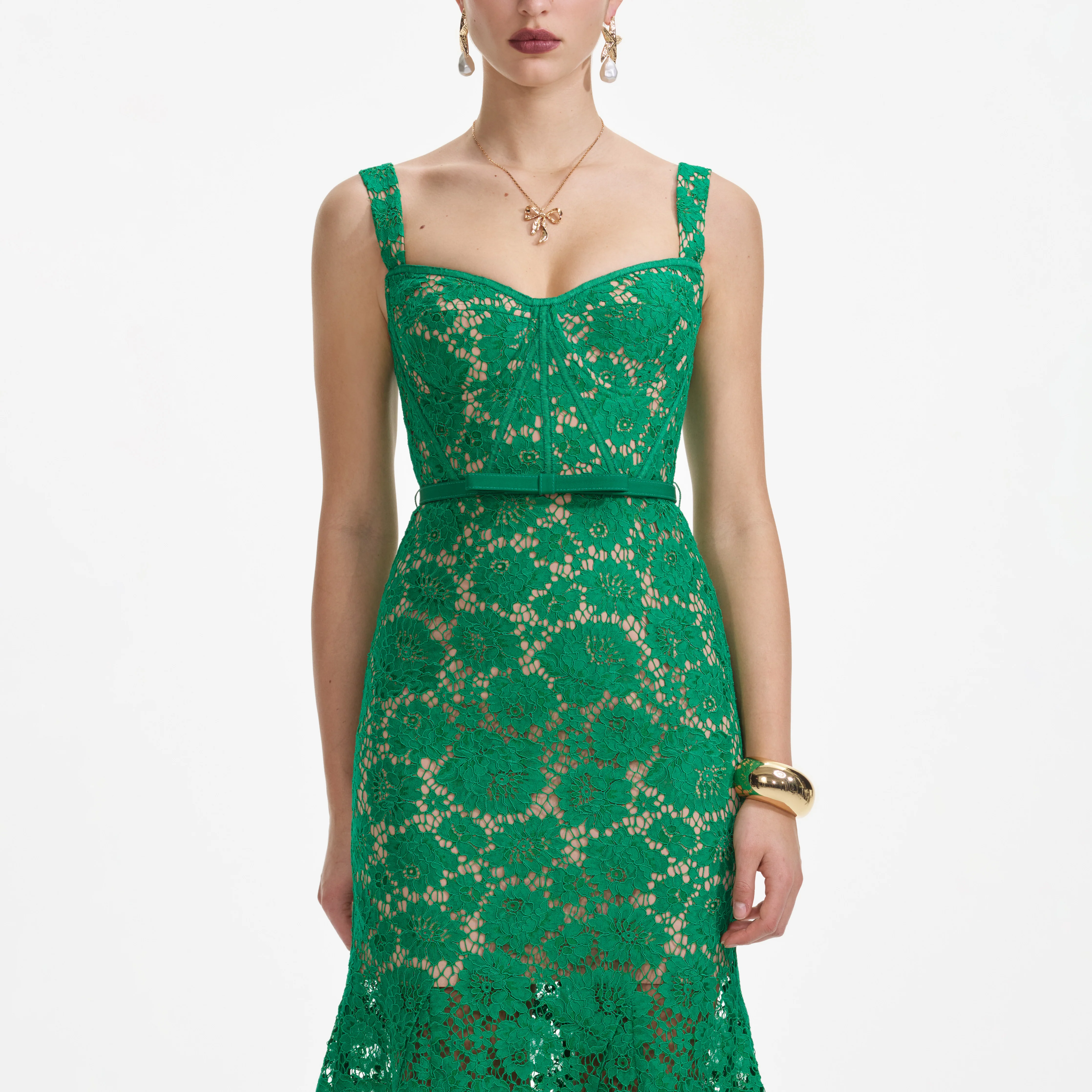 Green Fine Lace Midi Dress - Image 4