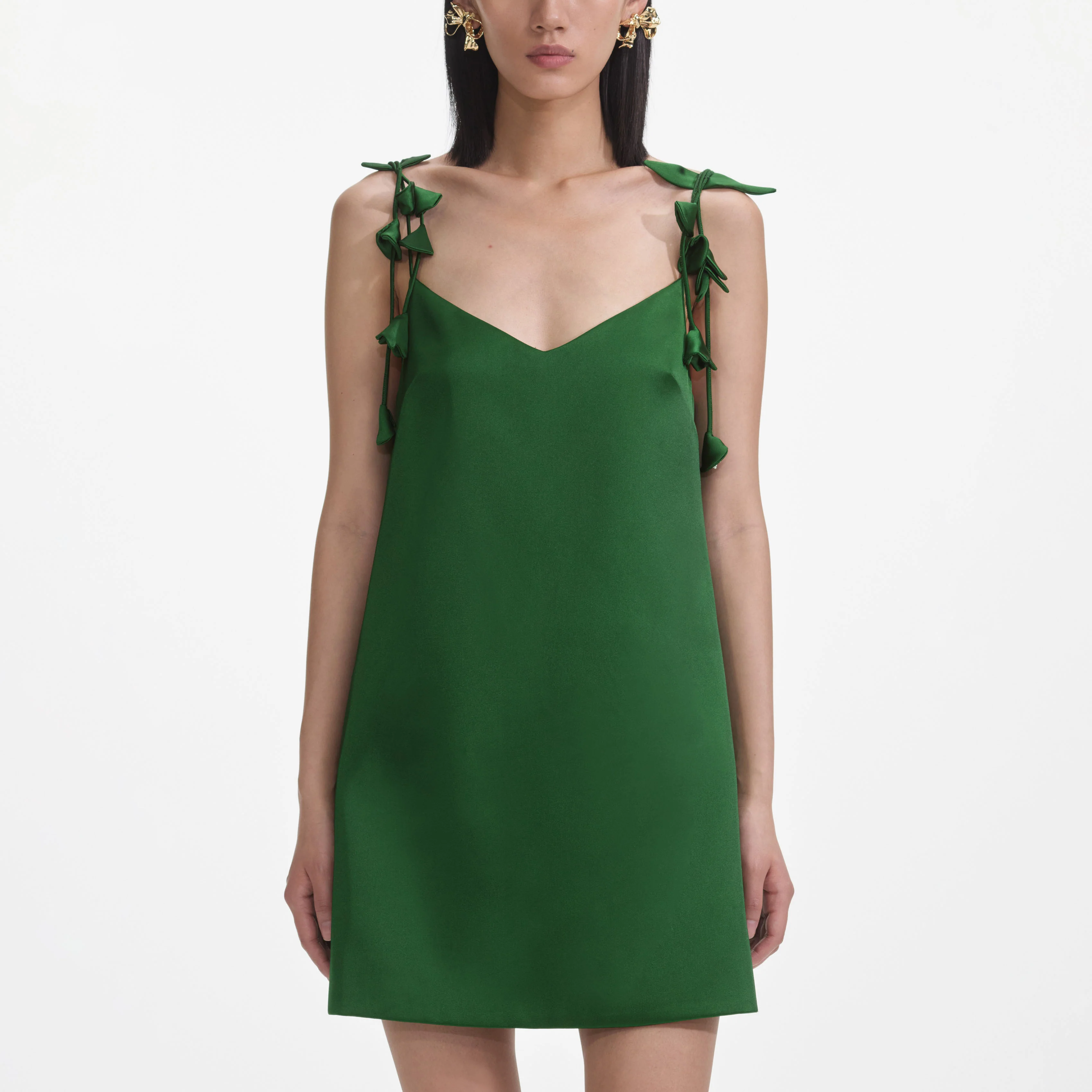Green Satin Flower Mini Dress - Image 4
