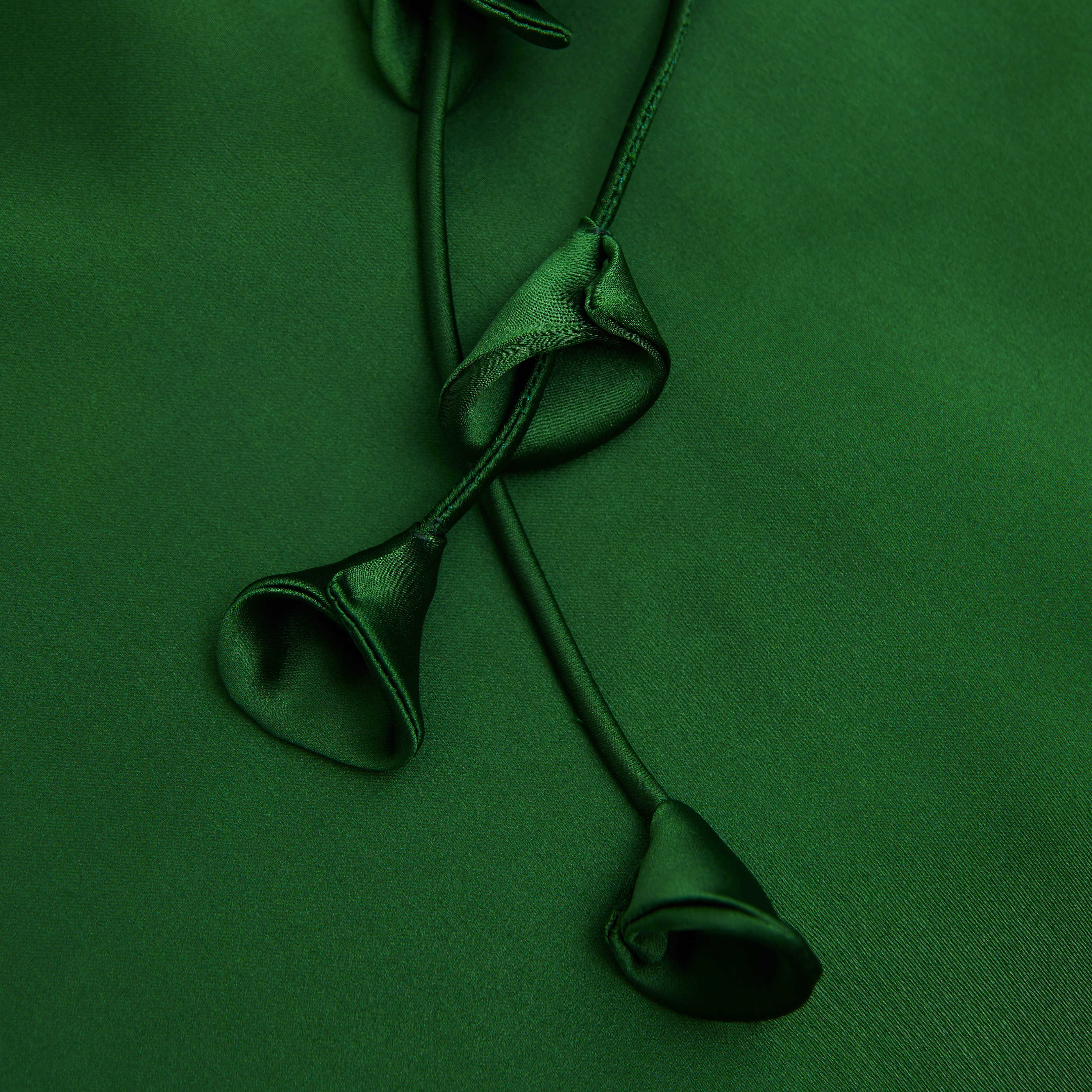 Green Satin Flower Mini Dress - Image 5