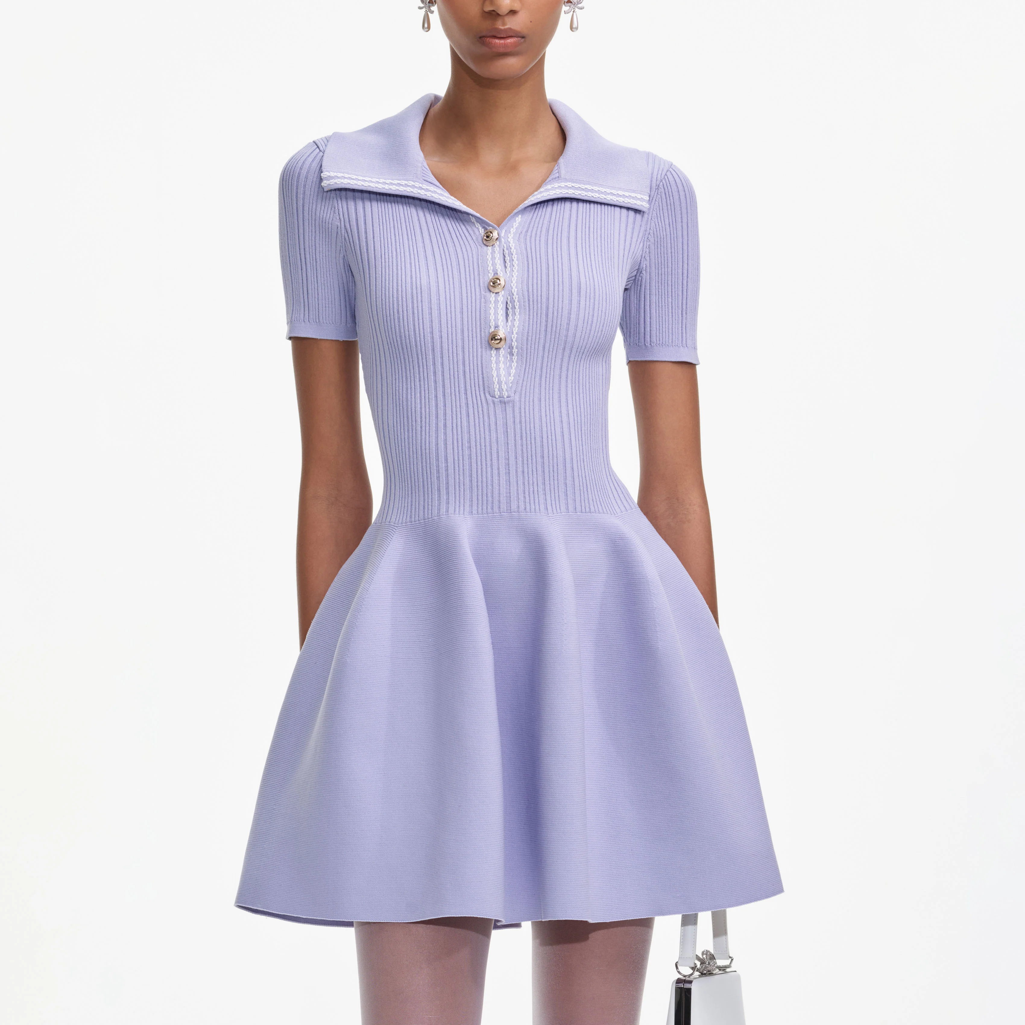 Lilac Ribbed Knit Mini Dress - Image 4