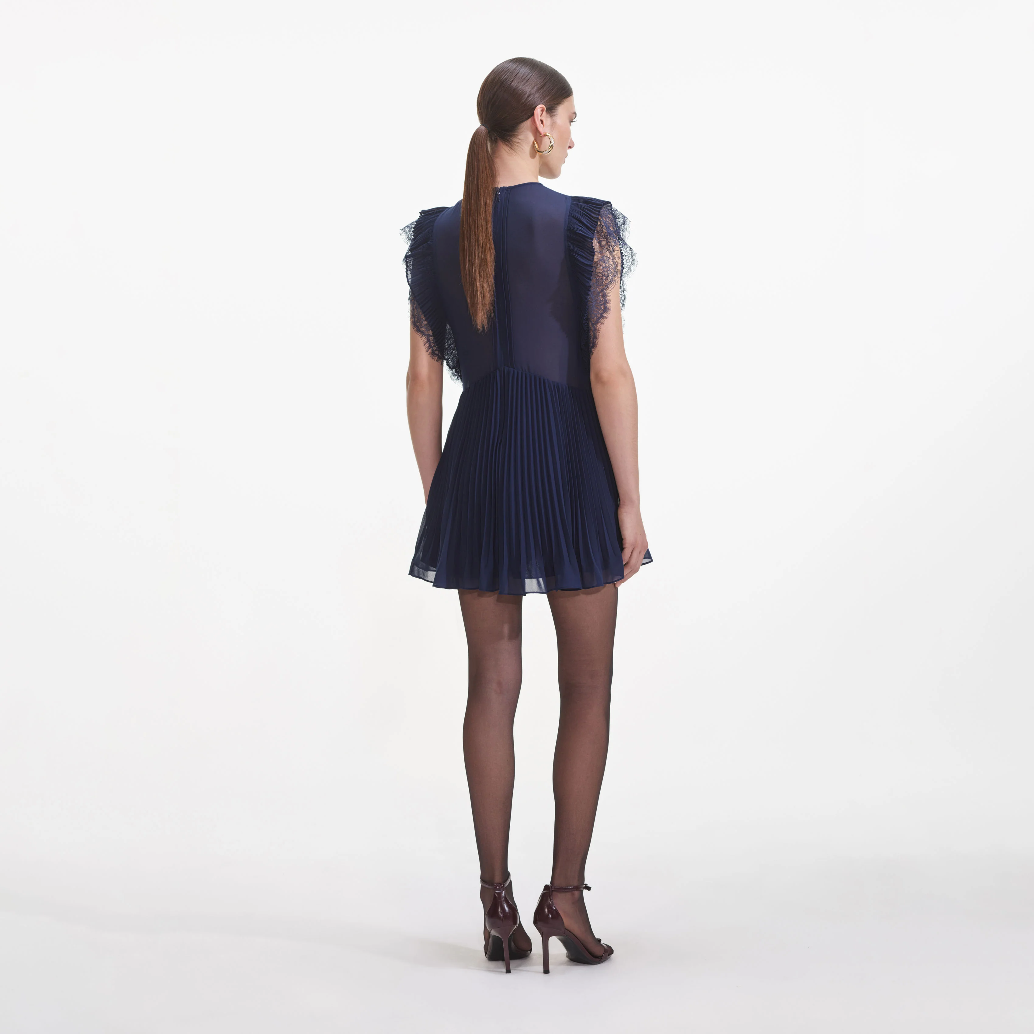 Navy Chiffon Ruffle Mini Dress - Image 3