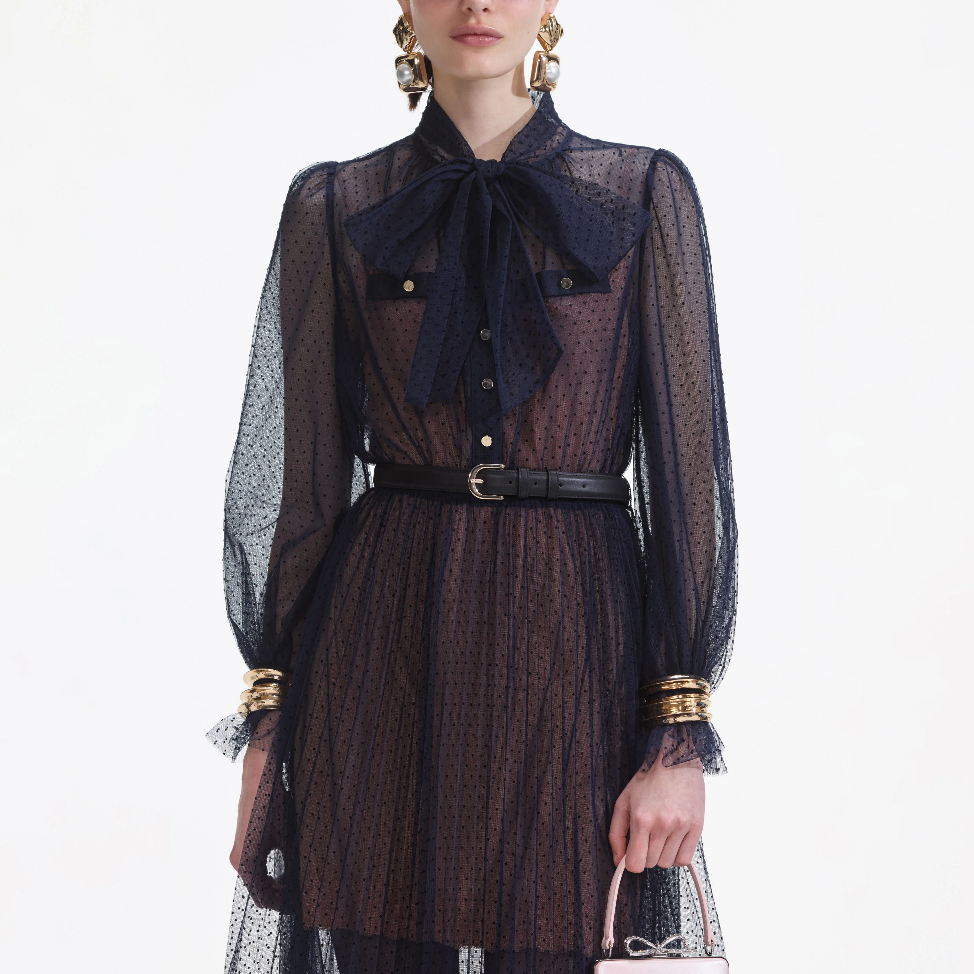 Navy Dot Mesh Midi Dress - Image 4