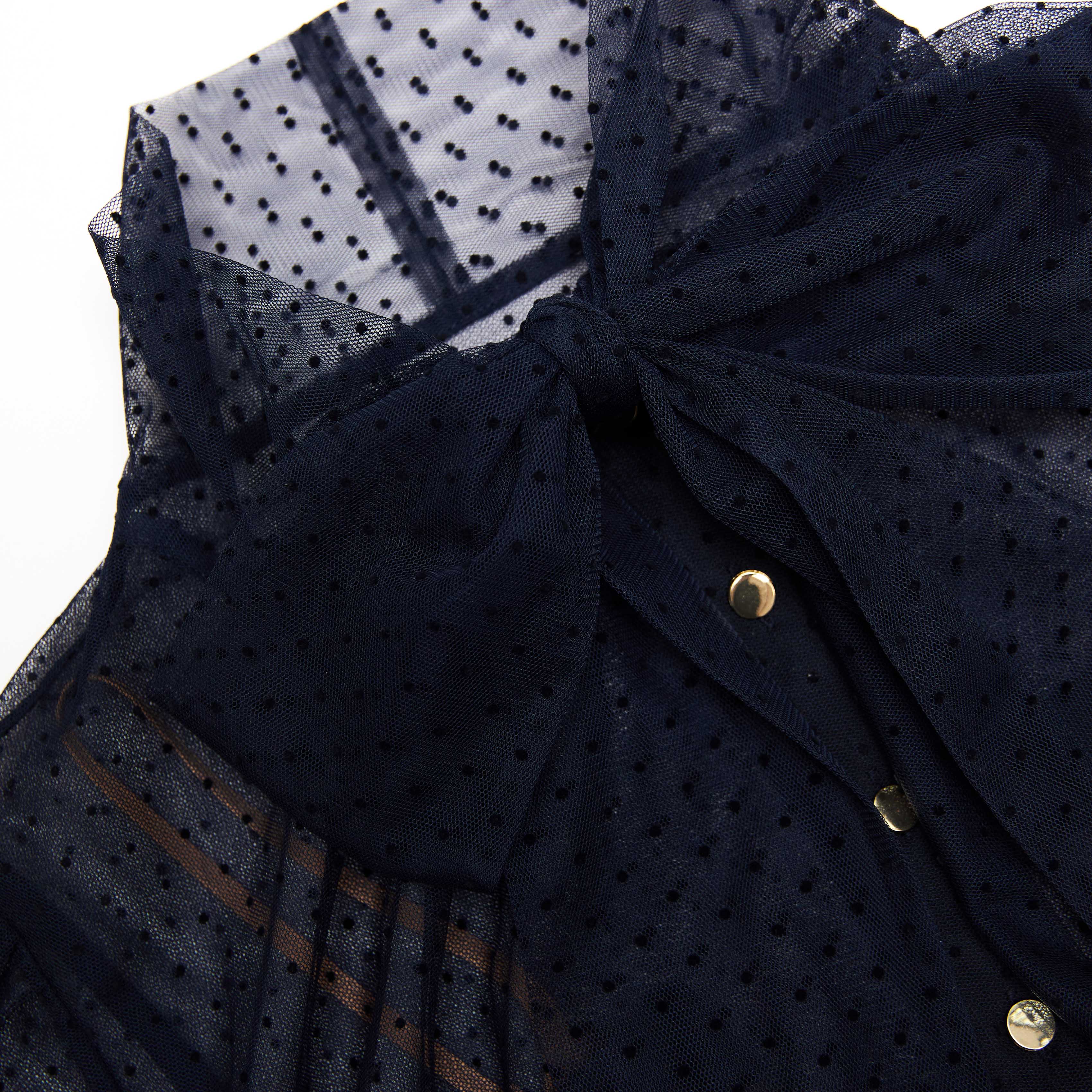 Navy Dot Mesh Midi Dress - Image 5
