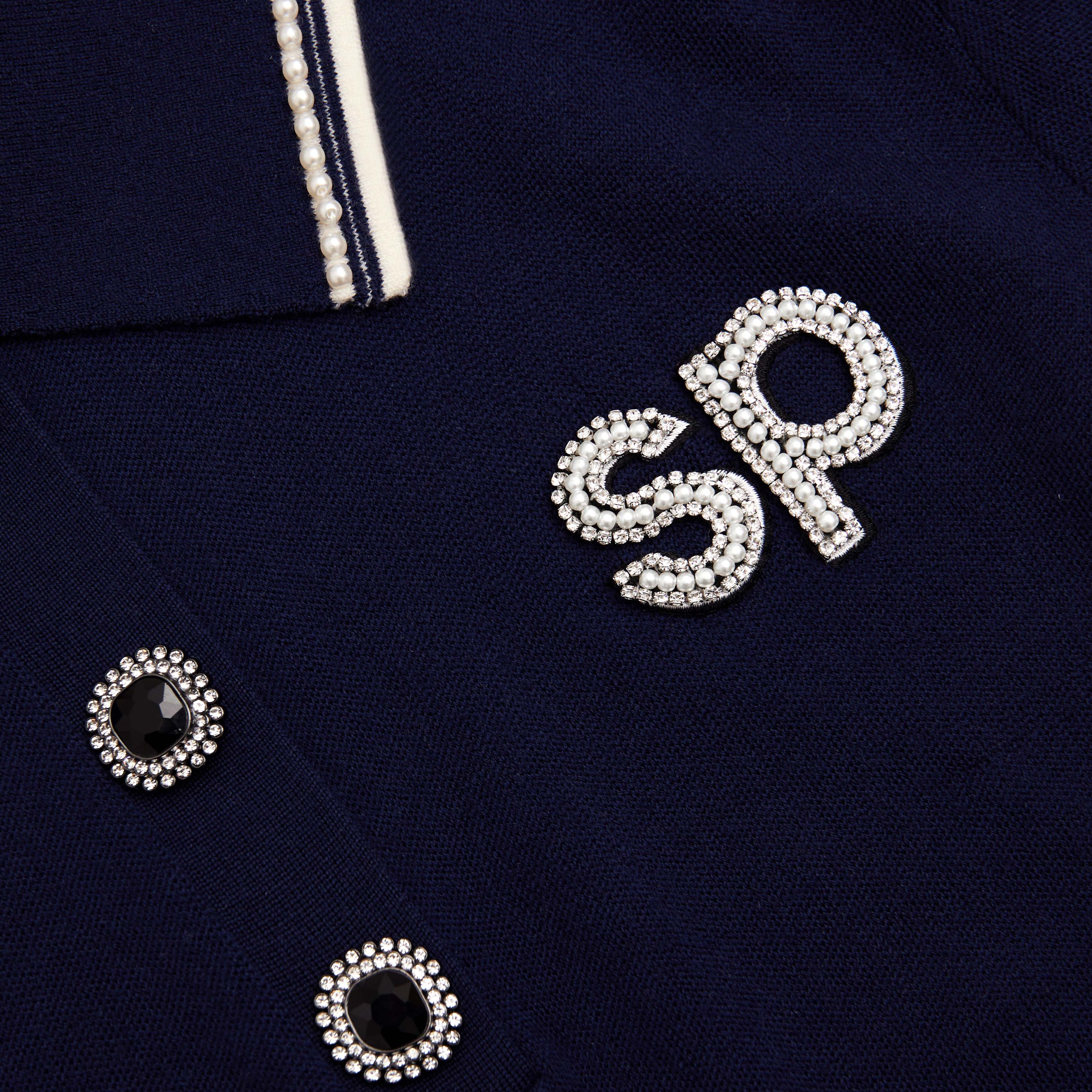 Navy Knit Long Sleeve SP Polo Top - Image 5