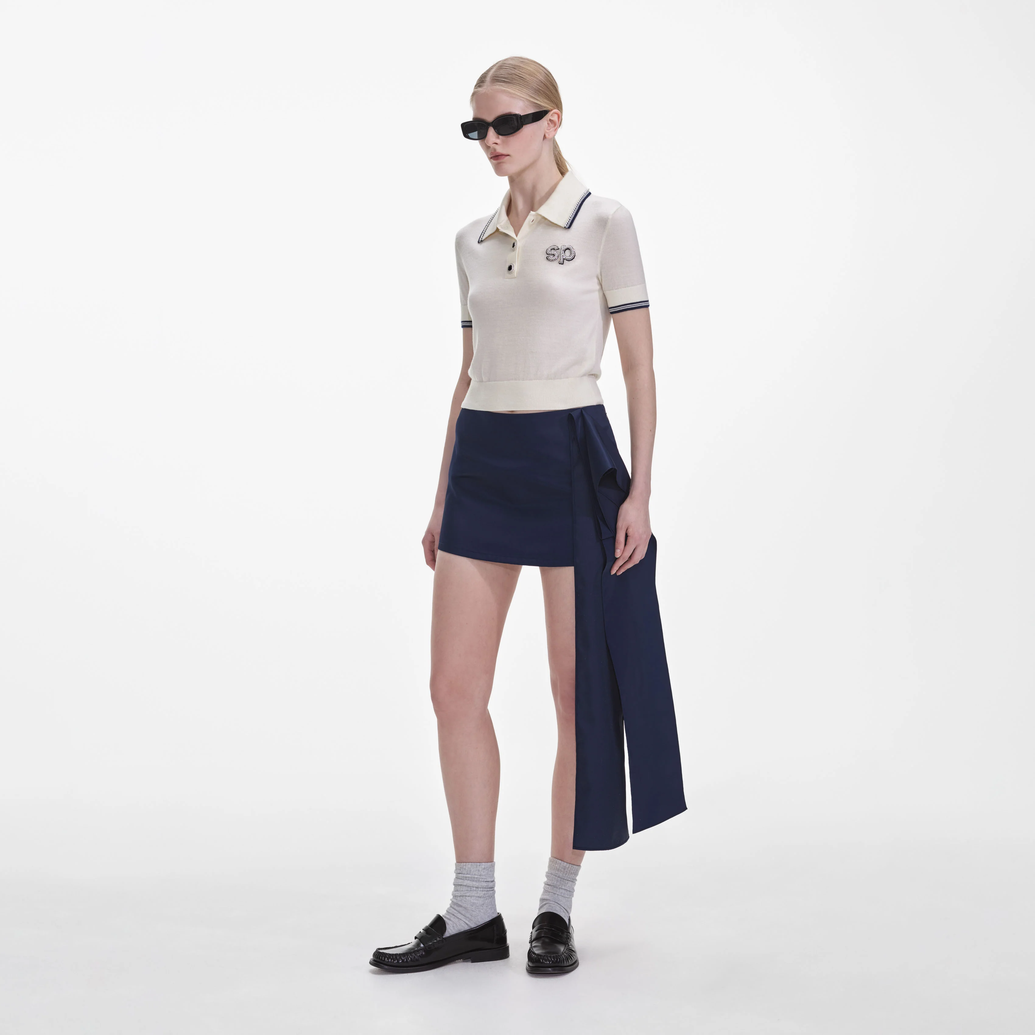 Navy Nylon Mini Skirt - Image 2